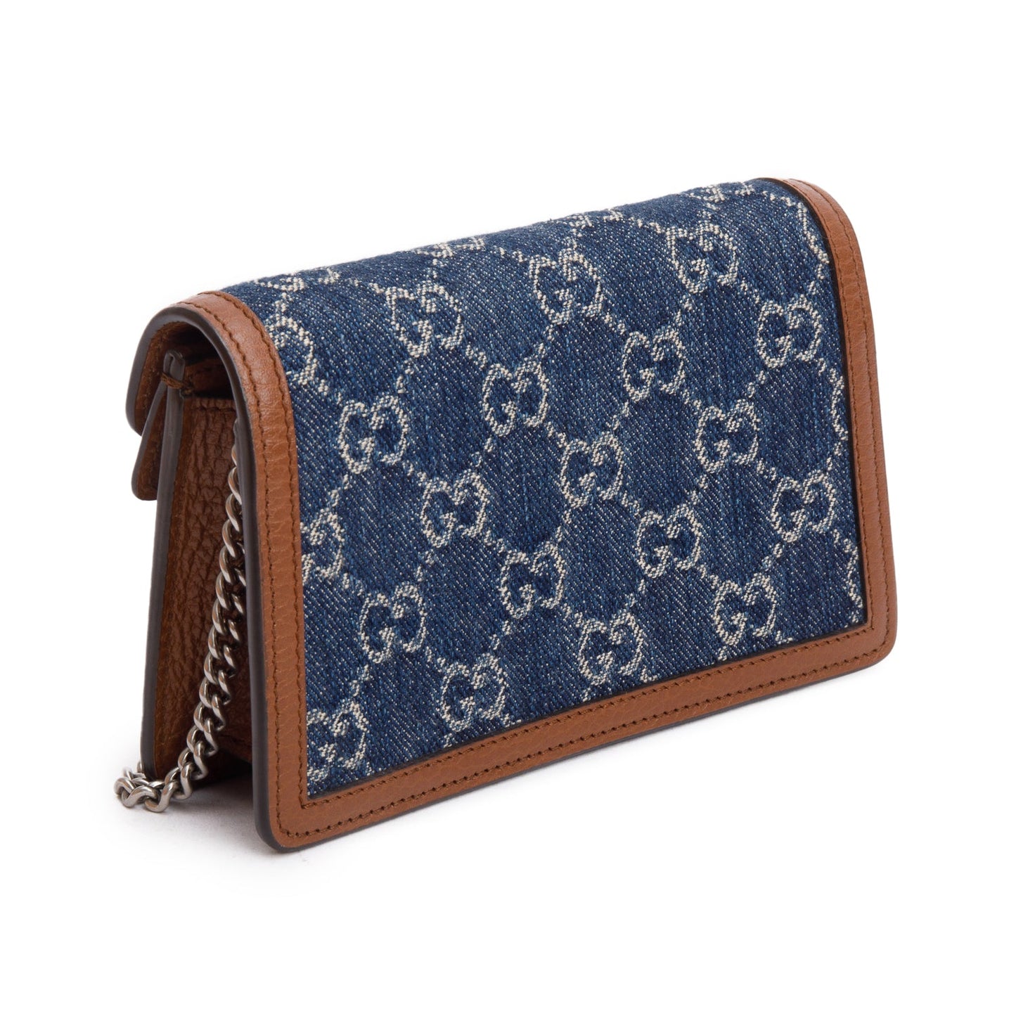 Gucci Brown Leather  Blue GG Denim Dionysus Super Mini Bag