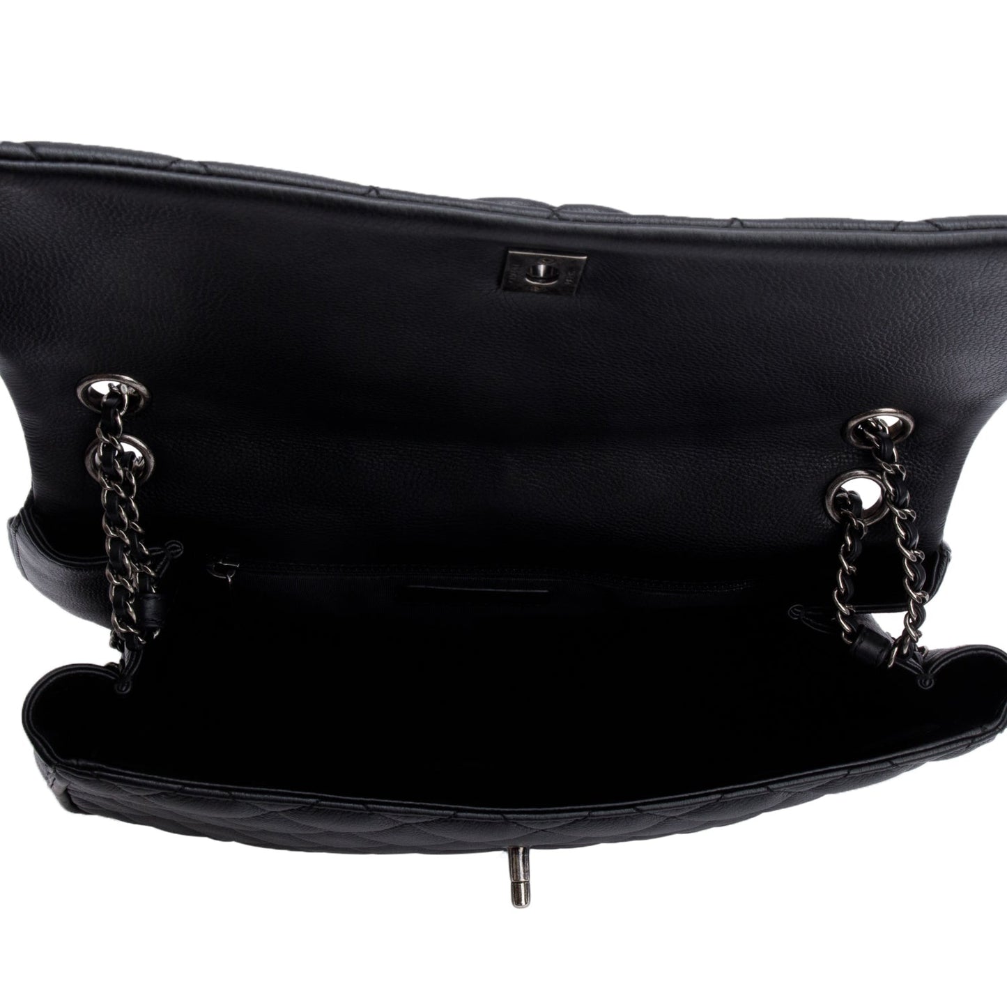 Chanel Black Quilted Calfskin Leather Large Frame In Chain Flap Bag