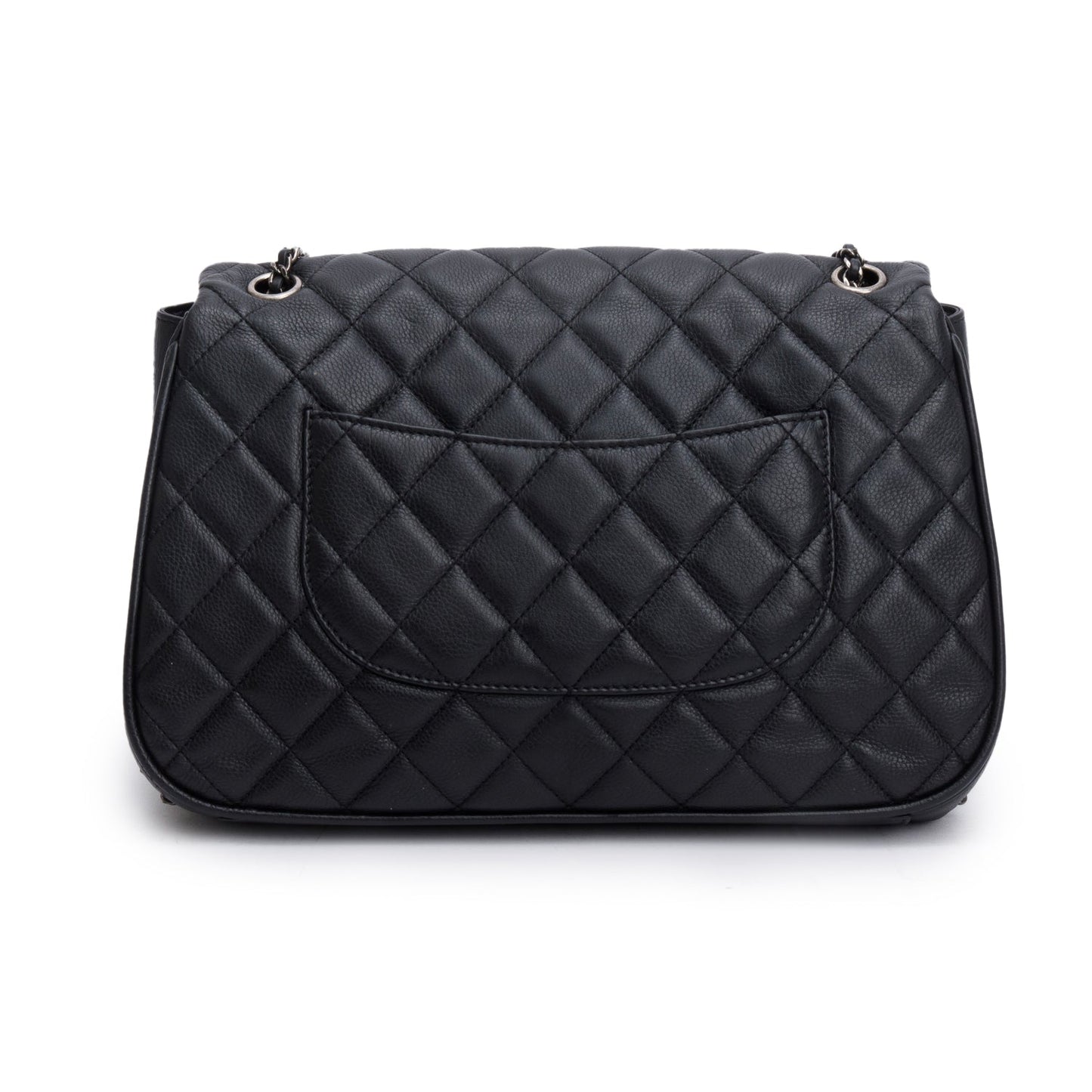 Chanel Black Quilted Calfskin Leather Large Frame In Chain Flap Bag