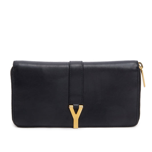 Saint Laurent Black Calfskin Y Ligne Zip Around Wallet
