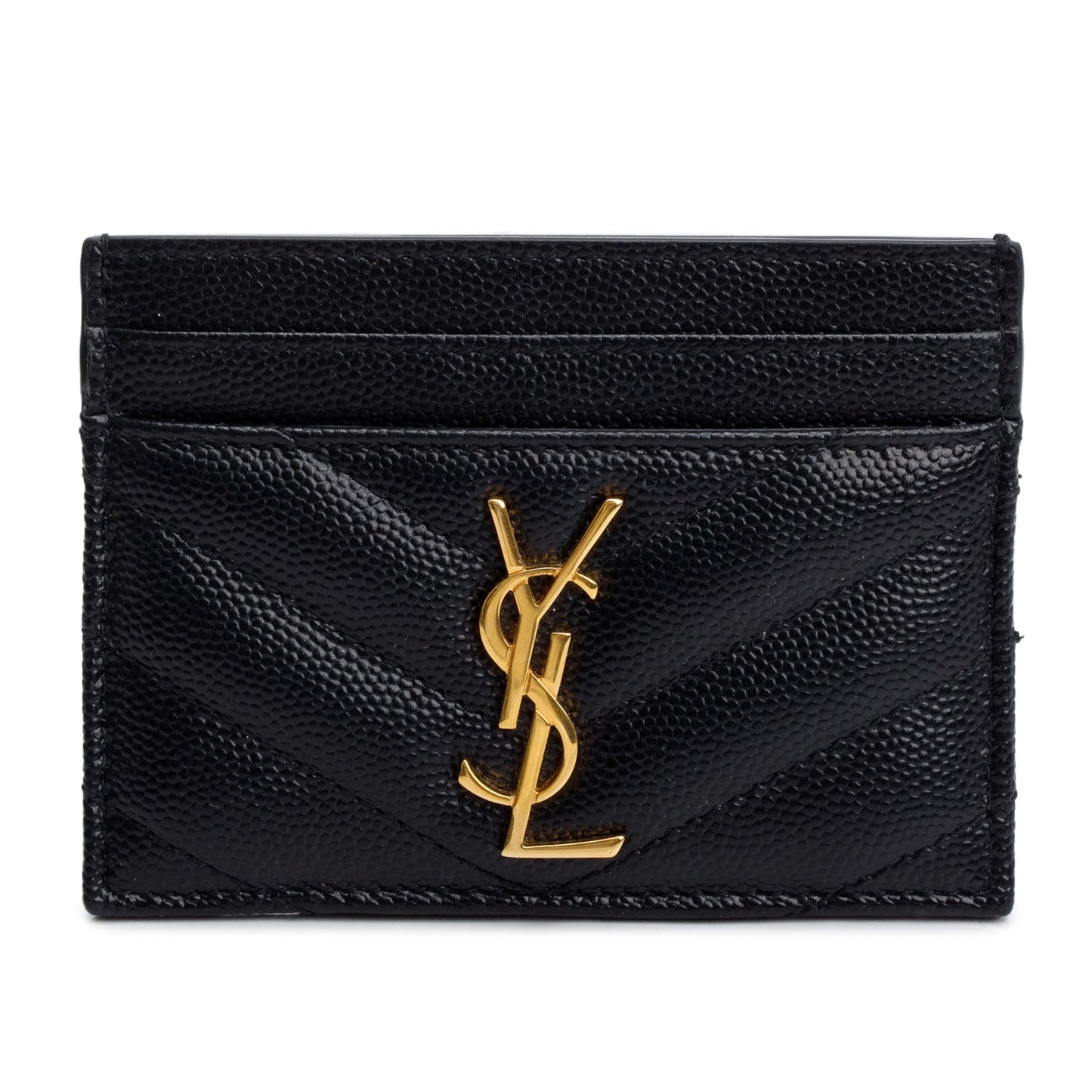 Saint Laurent Black Grain de Poudre Matelasse Chevron Leather Card Holder