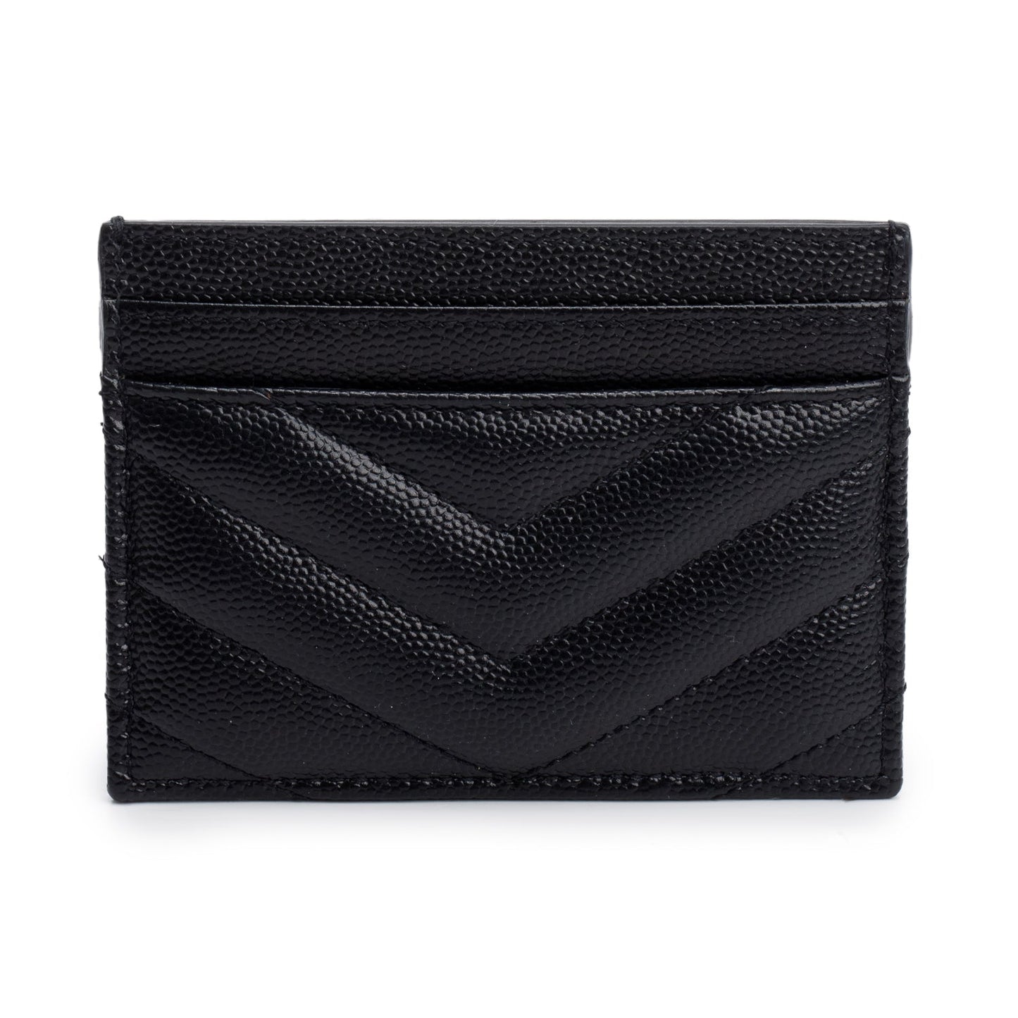 Saint Laurent Black Grain de Poudre Matelasse Chevron Leather Card Holder