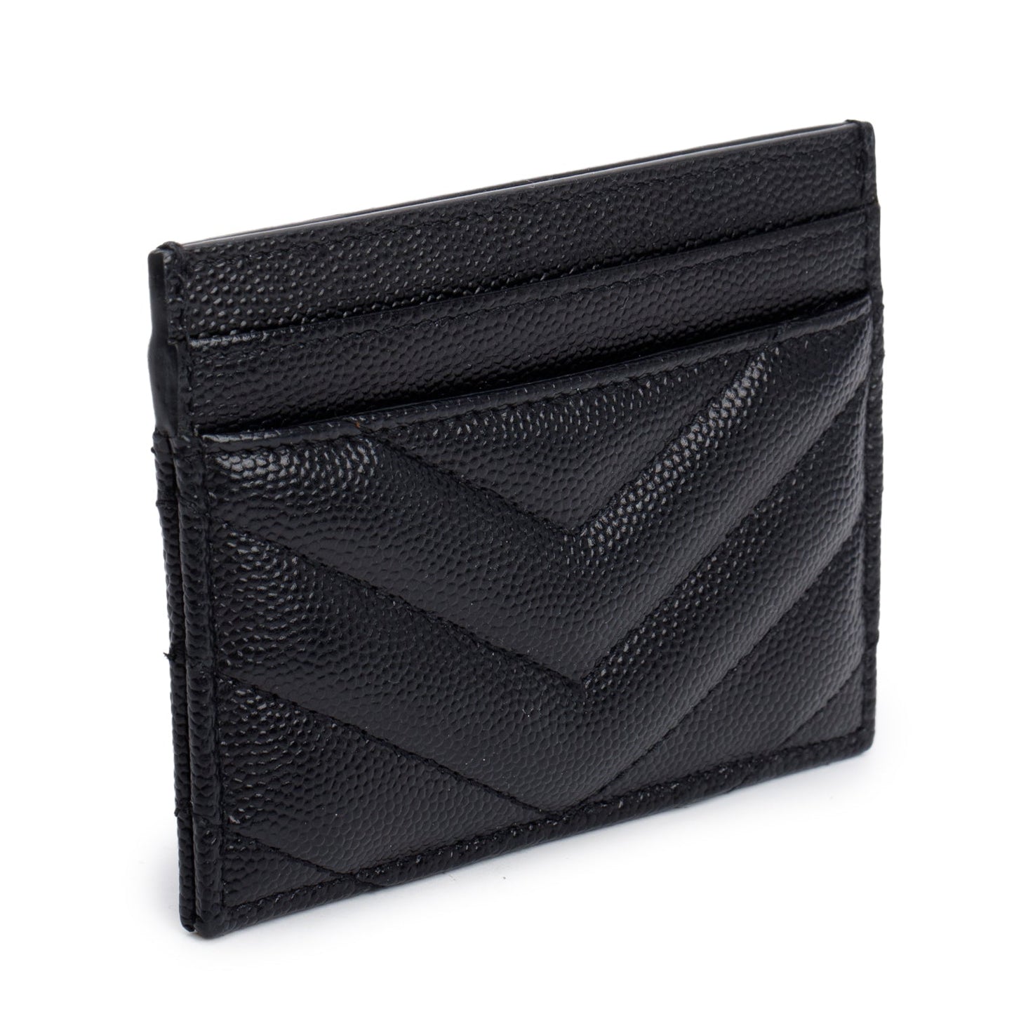 Saint Laurent Black Grain de Poudre Matelasse Chevron Leather Card Holder