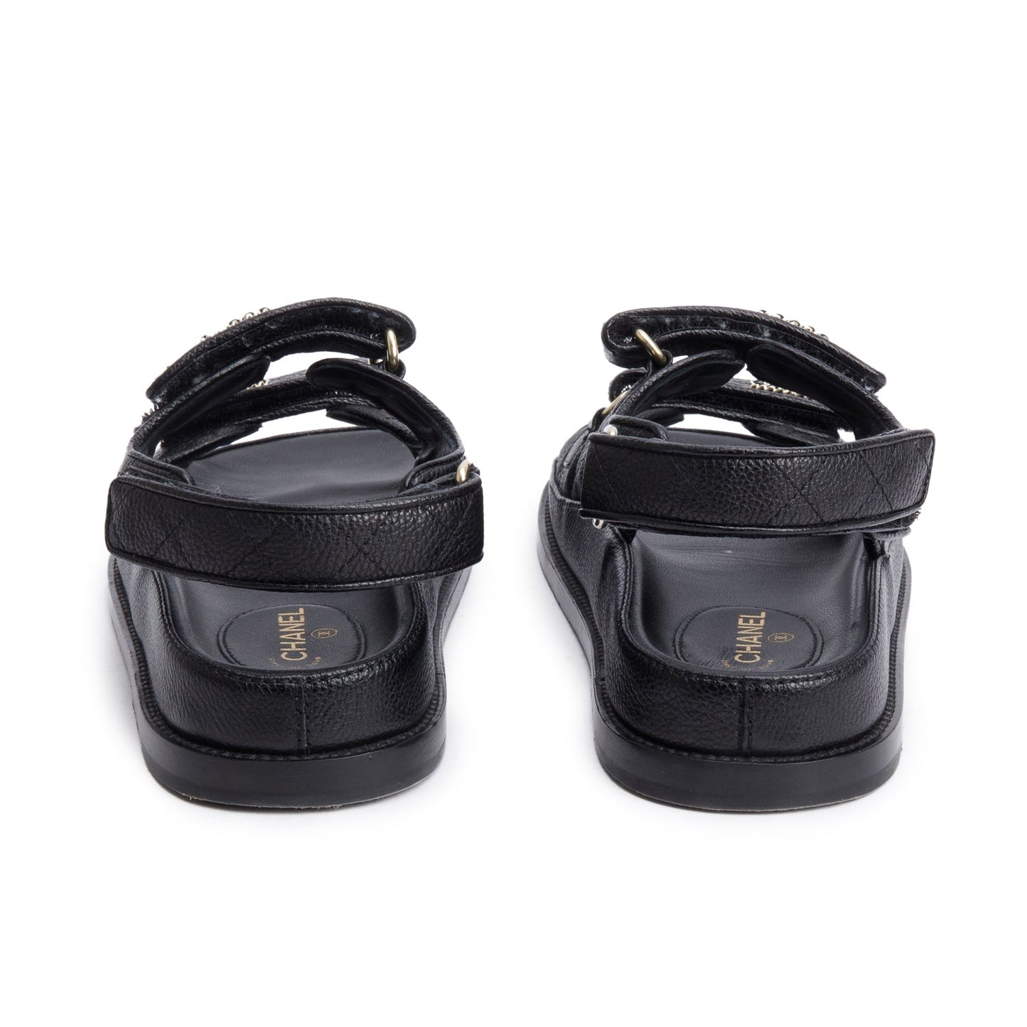 Chanel Black Caviar Leather Interlocking CC Logo Sandals, Size 36.5