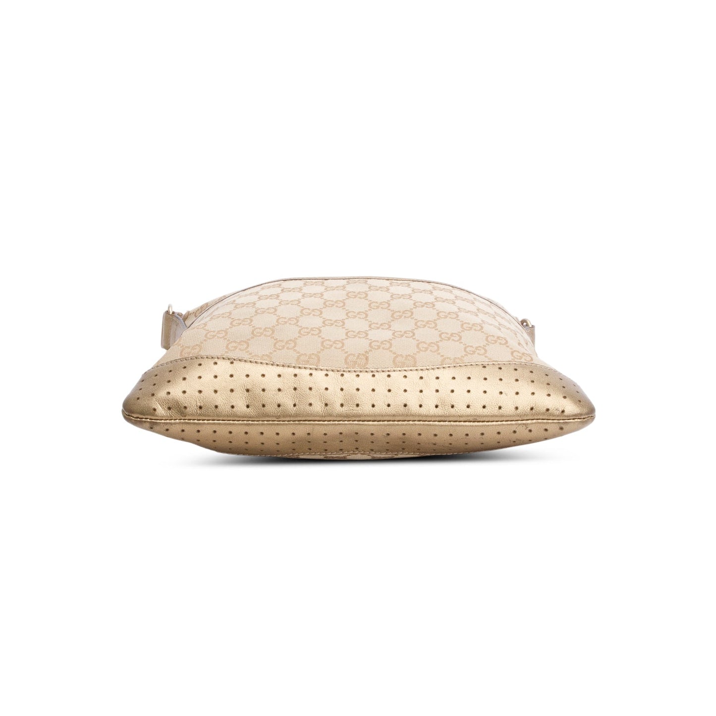 Gucci Gold Leather Trim GG Canvas Perforated Medium Messenger Bag