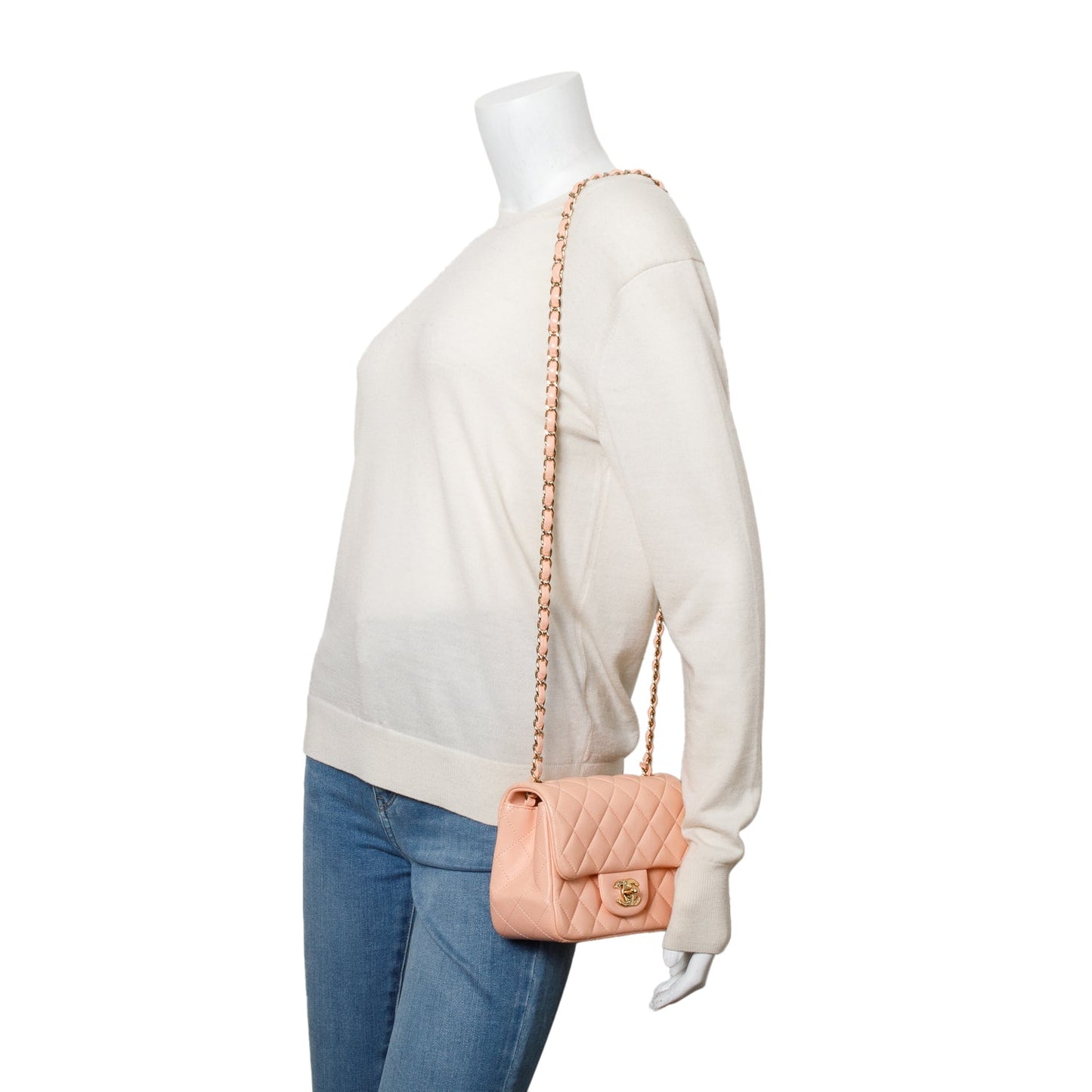 Chanel 2022 Peach Quilted Lambskin Leather Classic Square Mini Flap Bag