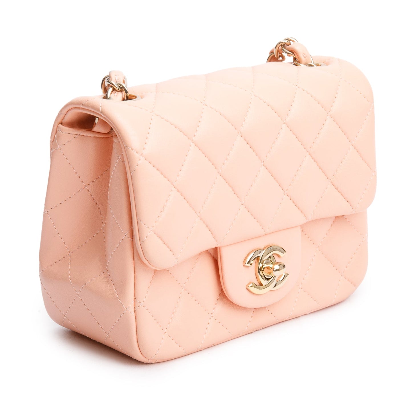 Chanel 2022 Peach Quilted Lambskin Leather Classic Square Mini Flap Bag