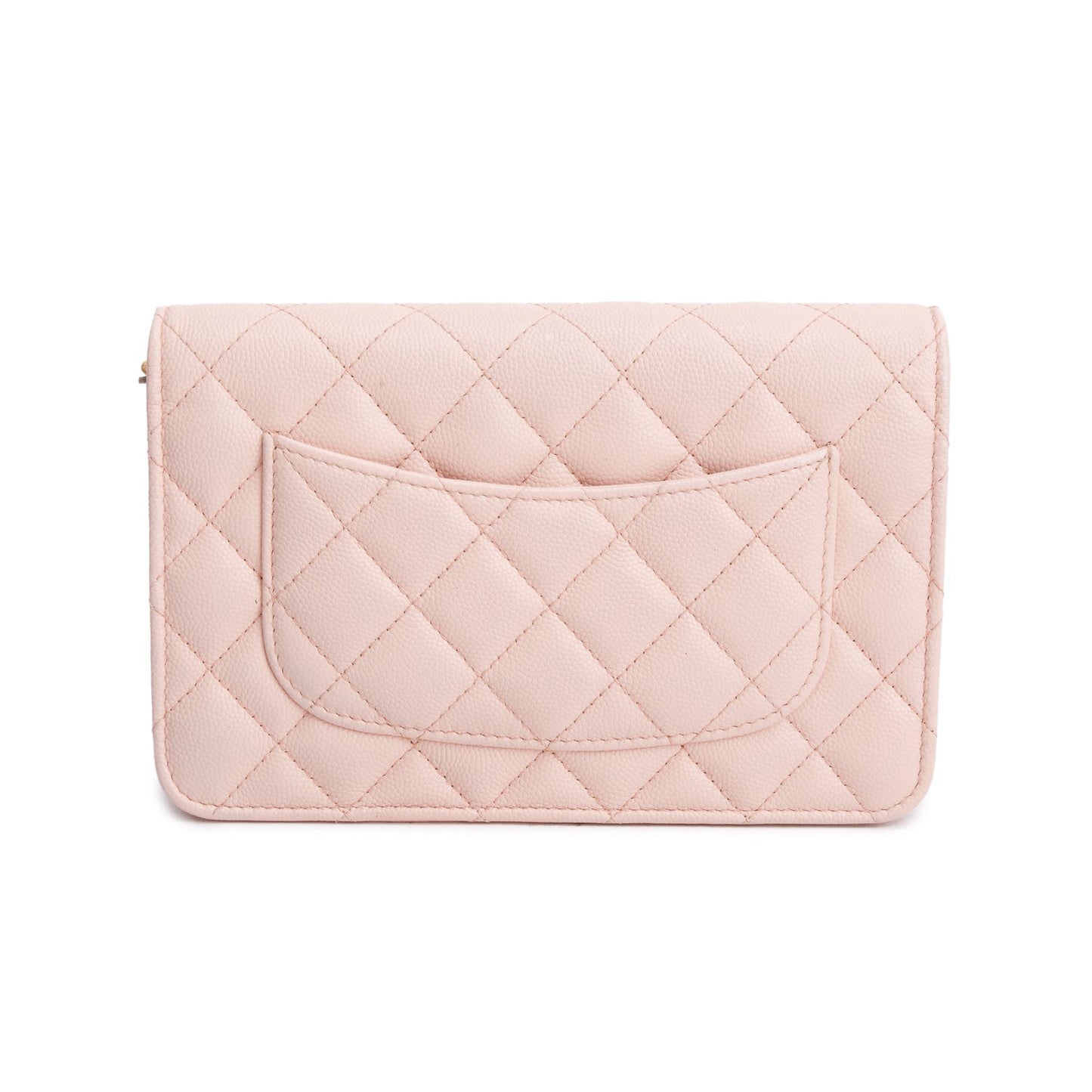 Chanel 2024 Pink Quilted Caviar Leather Camellia Classic Wallet on Chain