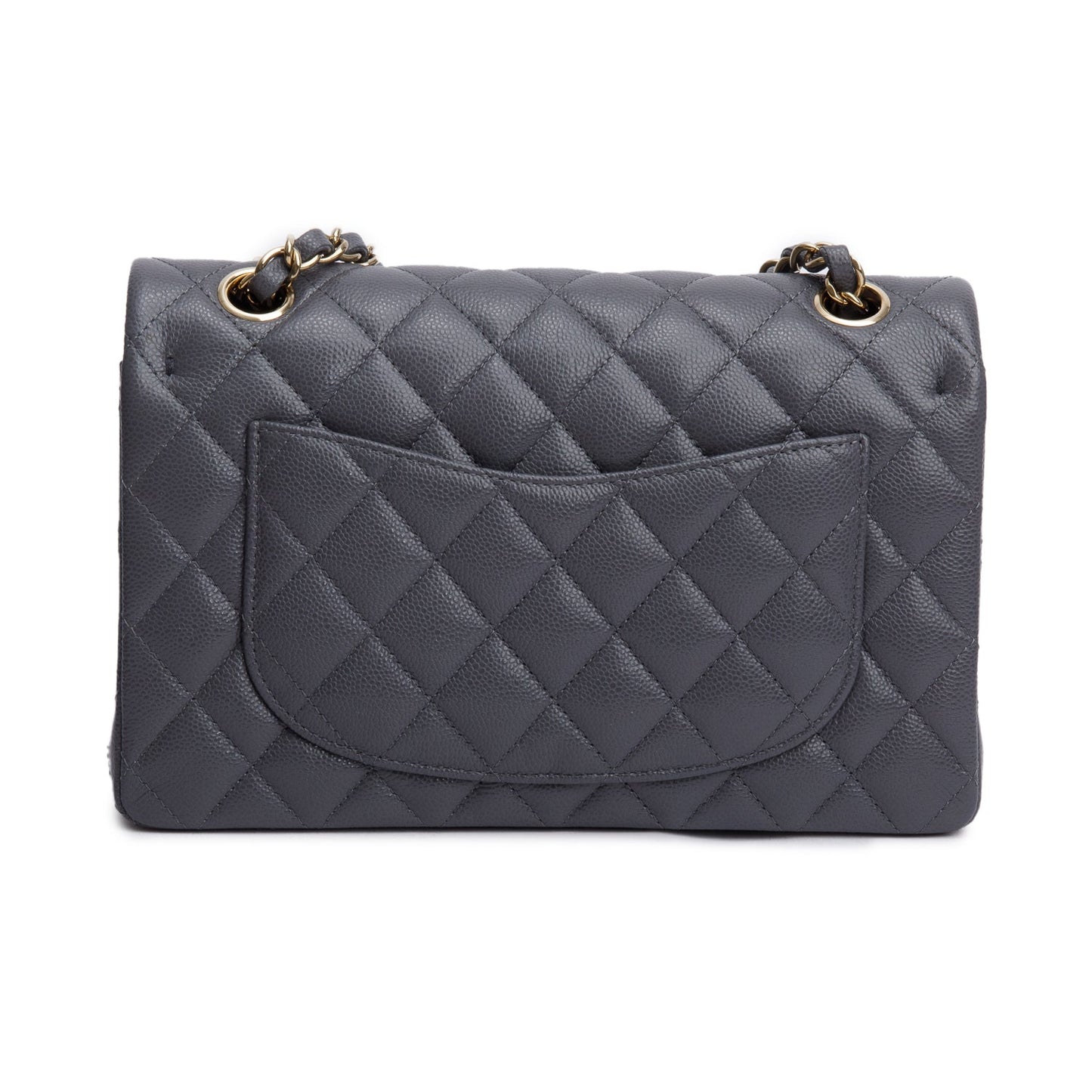 Chanel 2024 Grey Quilted Caviar Leather Classic Small Double Flap Bag