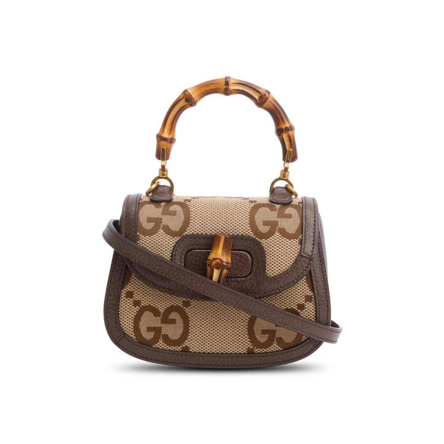 Gucci Beige/Brown Jumbo GG Canvas Bamboo 1947 Mini Top Handle Bag