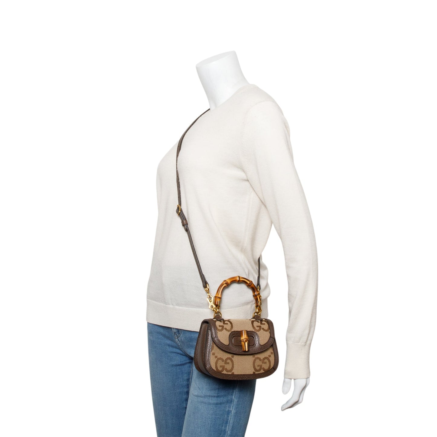 Gucci Beige/Brown Jumbo GG Canvas Bamboo 1947 Mini Top Handle Bag