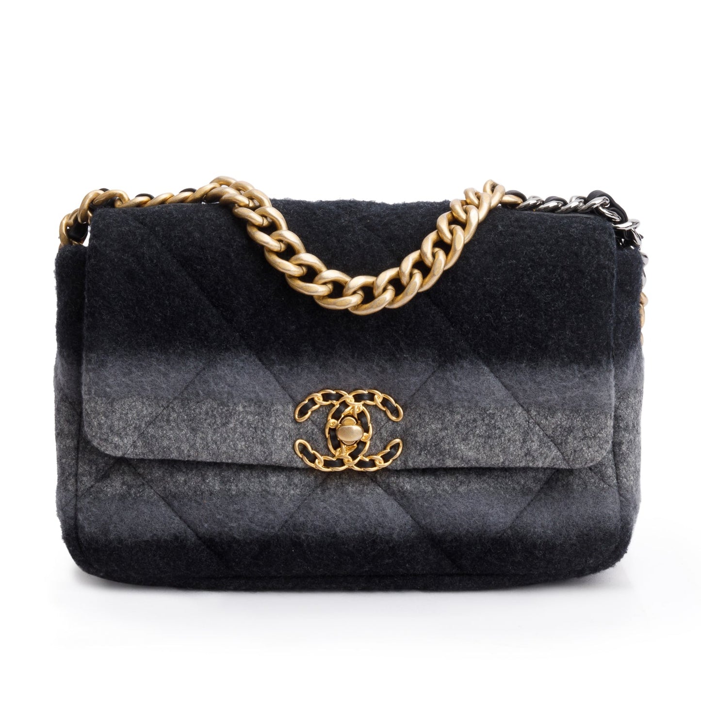 Chanel 2021 Black & Grey Wool Medium 19 Flap Bag