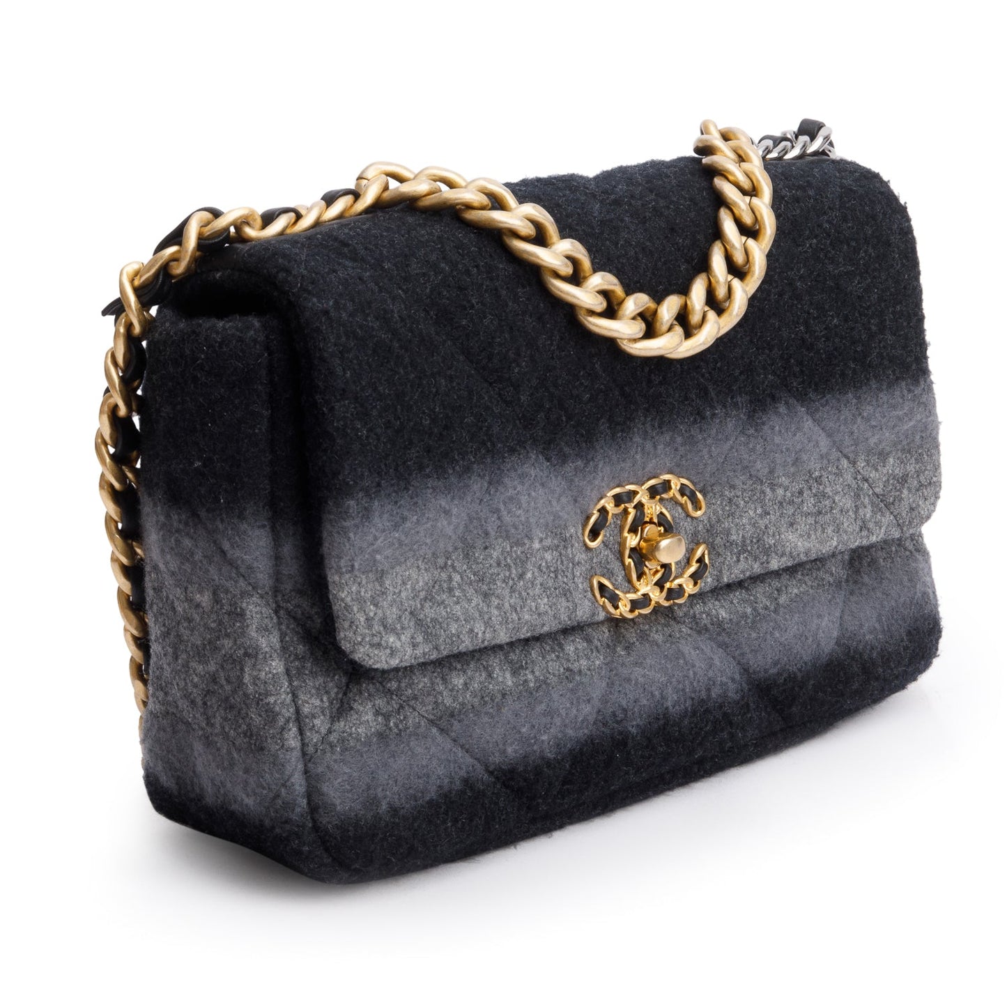Chanel 2021 Black & Grey Wool Medium 19 Flap Bag