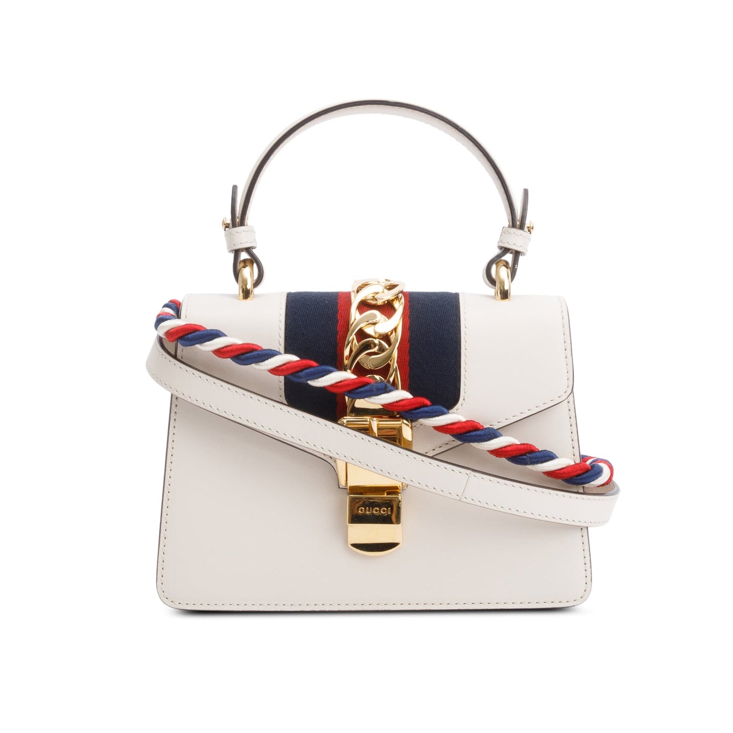 Gucci White Calfskin Leather Mini Sylvie Handle Bag