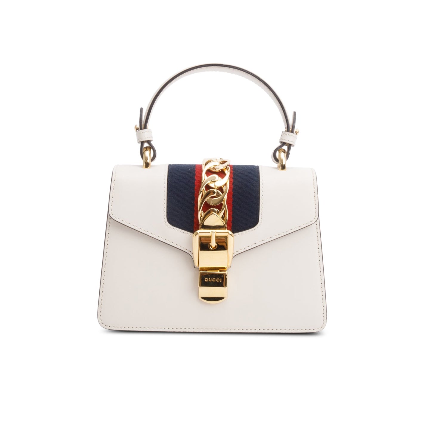 Gucci White Calfskin Leather Mini Sylvie Handle Bag