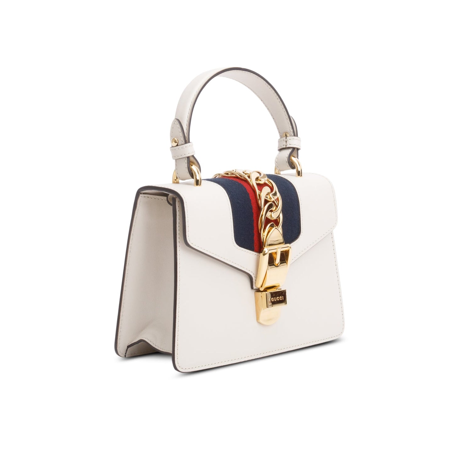 Gucci White Calfskin Leather Mini Sylvie Handle Bag