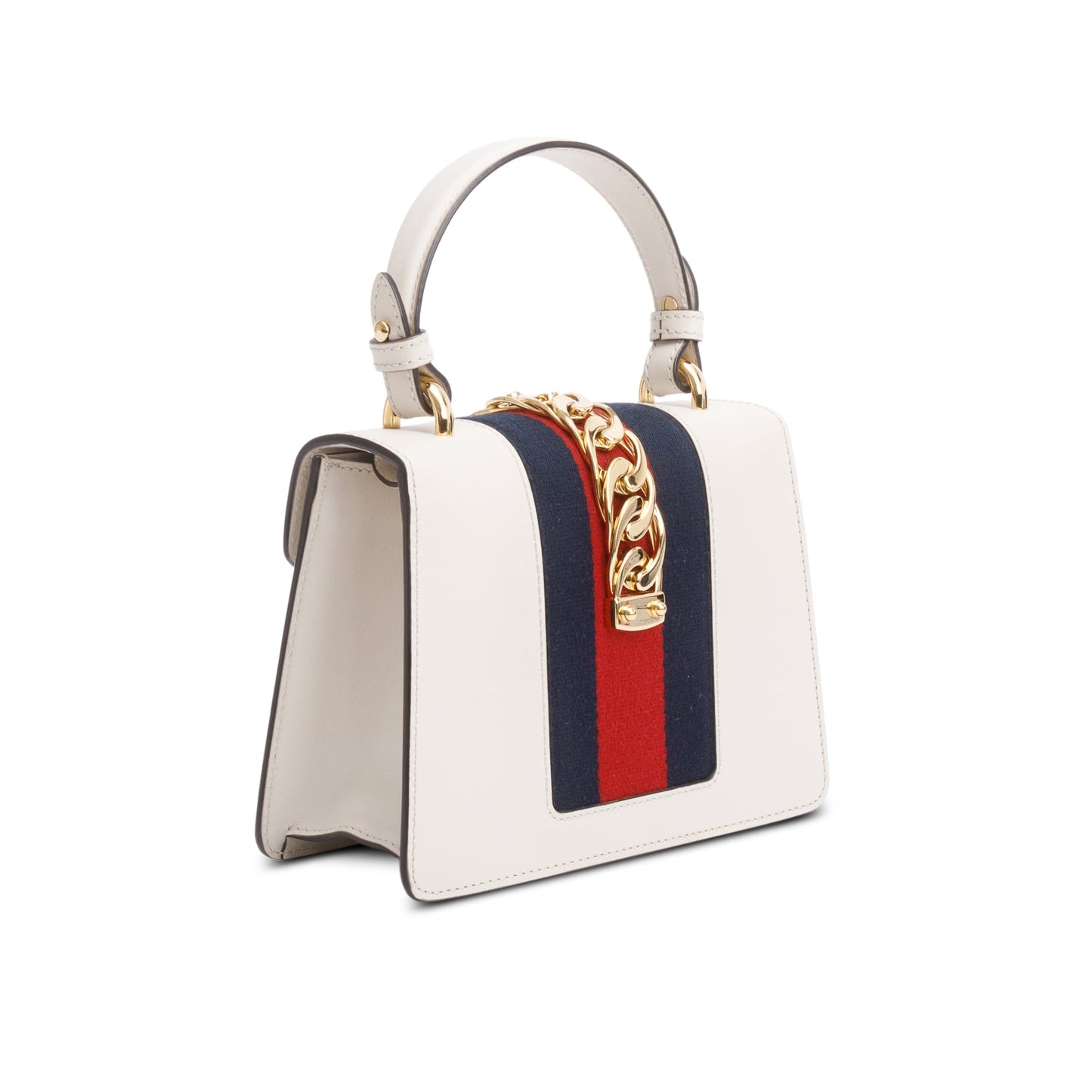 Gucci White Calfskin Leather Mini Sylvie Handle Bag