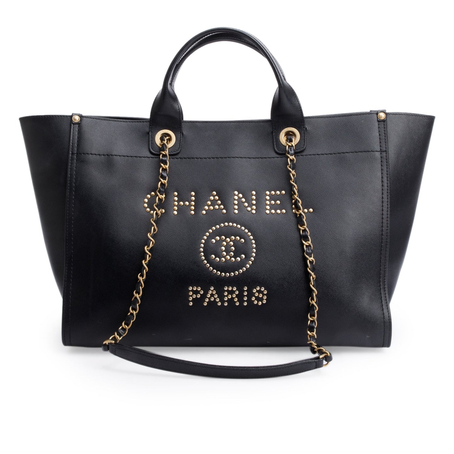 Chanel Black Caviar Leather Medium Studded Deauville Tote