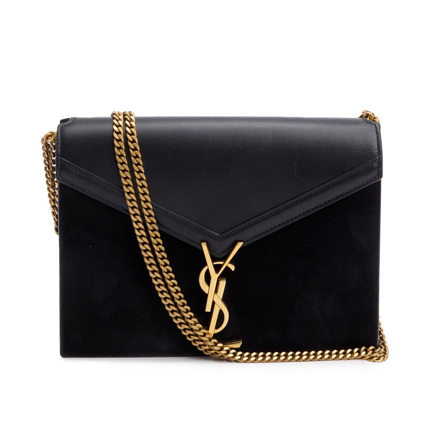 Saint Laurent Black Smooth Leather Suede Medium Cassandra Chain Shoulder Bag