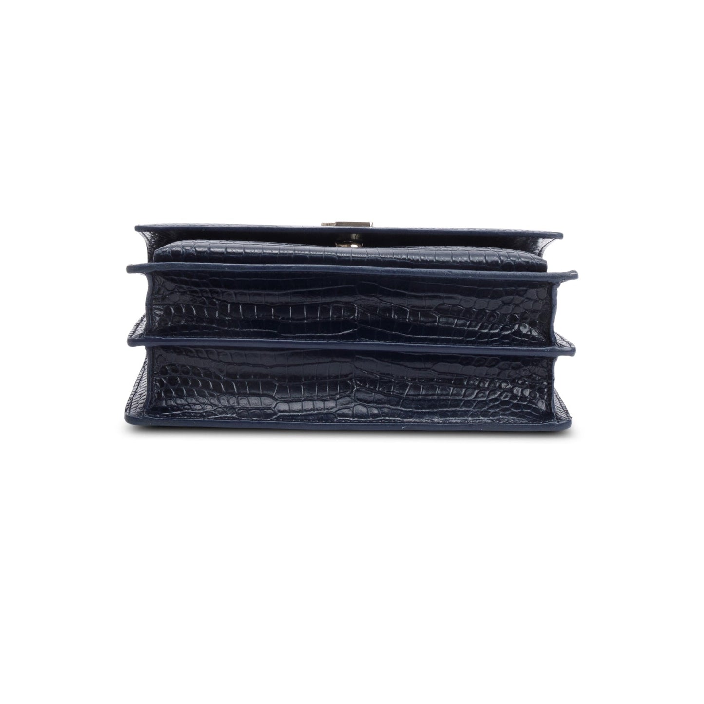 Saint Laurent Navy Croc Embossed Leather Medium Sunset Bag