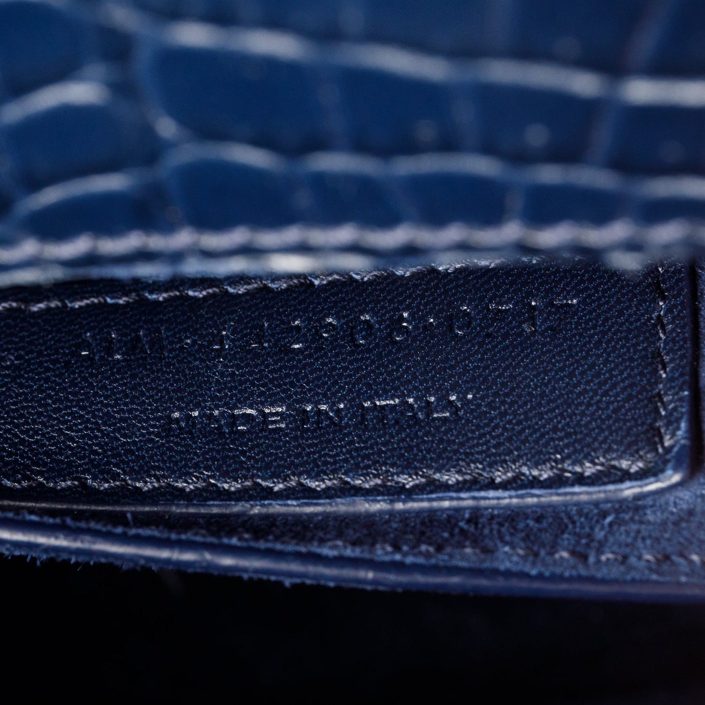 Saint Laurent Navy Croc Embossed Leather Medium Sunset Bag