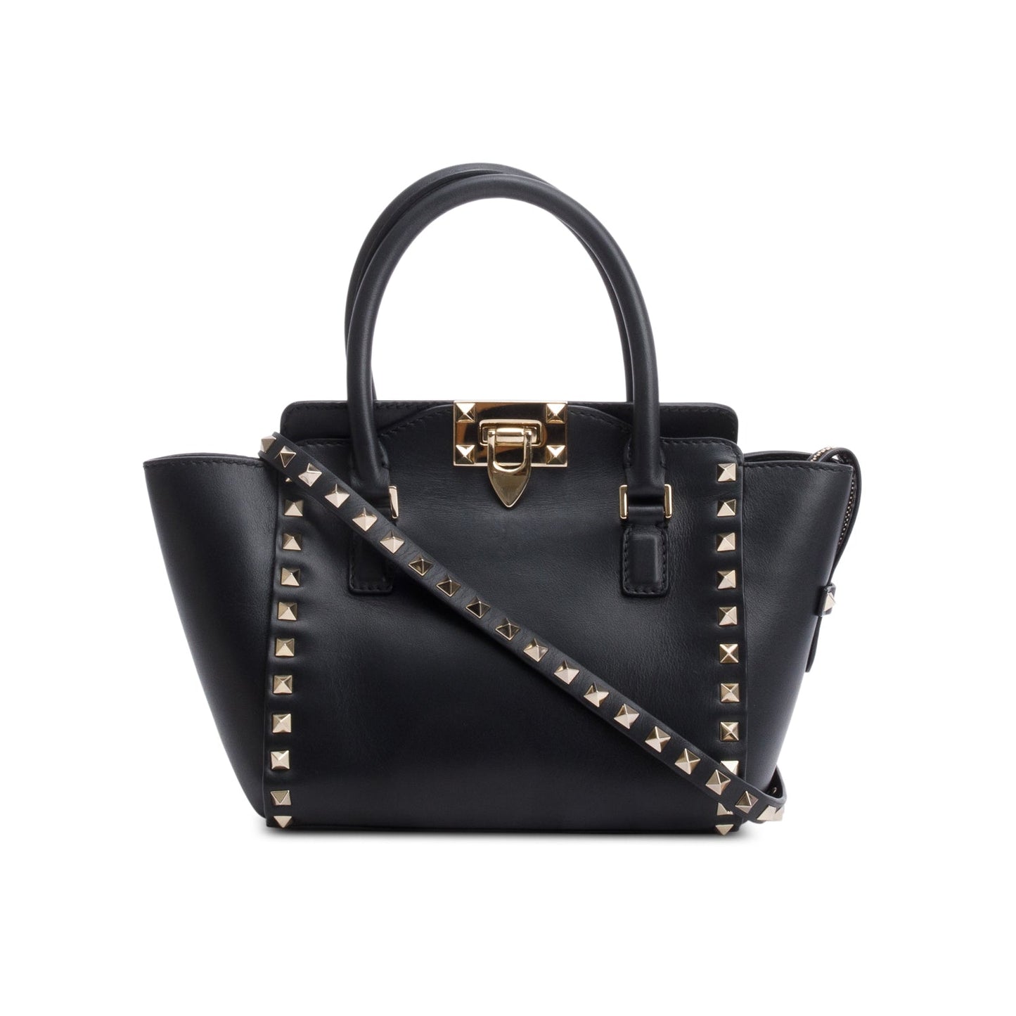 Valentino Black Smooth Leather Mini Rockstud Double Handle Tote