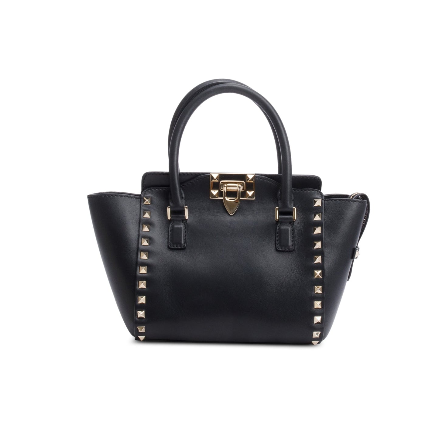 Valentino Black Smooth Leather Mini Rockstud Double Handle Tote