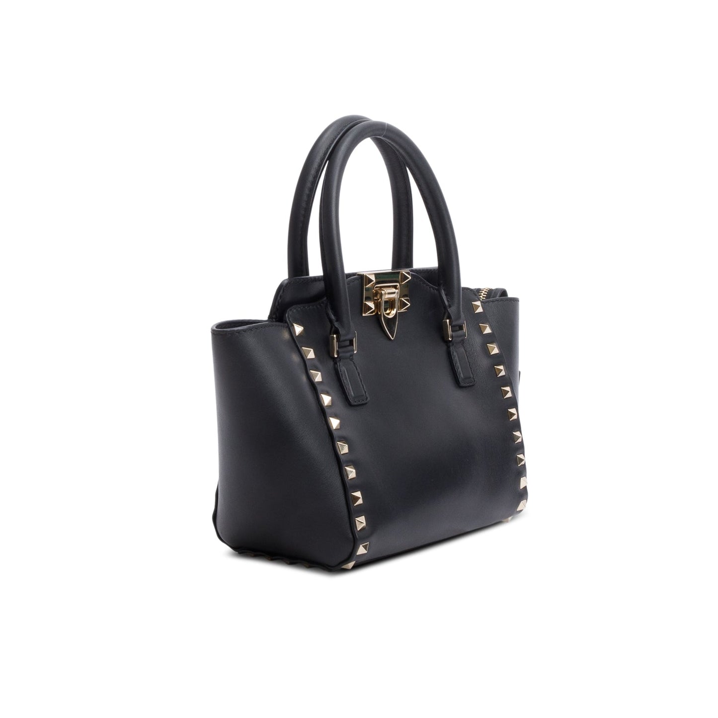 Valentino Black Smooth Leather Mini Rockstud Double Handle Tote