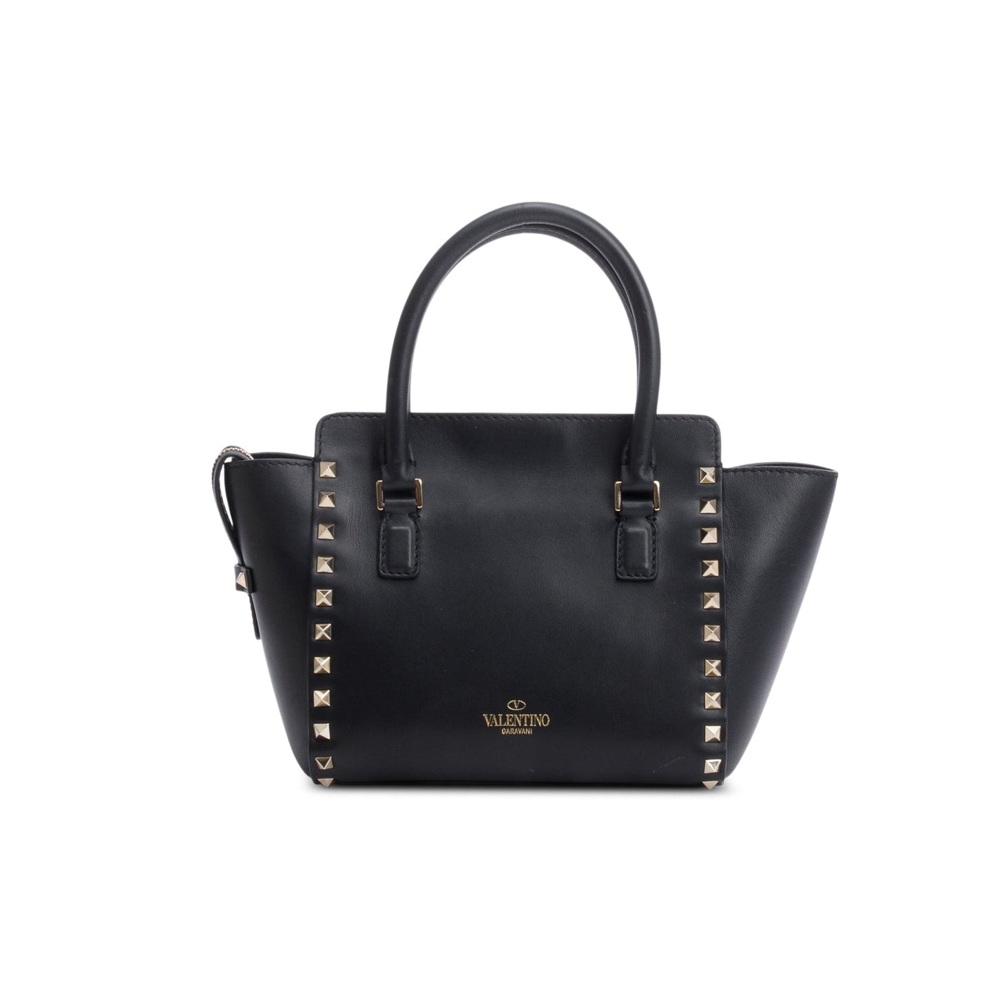 Valentino Black Smooth Leather Mini Rockstud Double Handle Tote