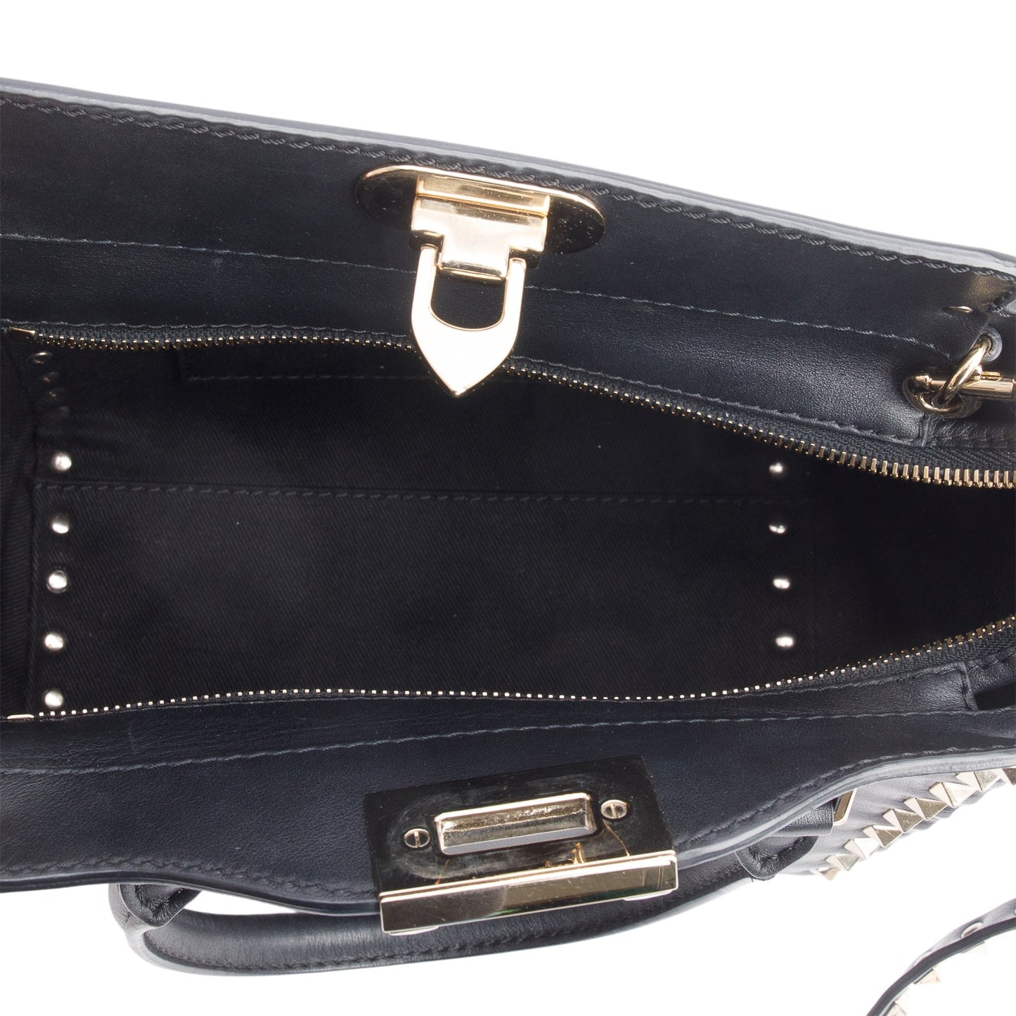 Valentino Black Smooth Leather Mini Rockstud Double Handle Tote