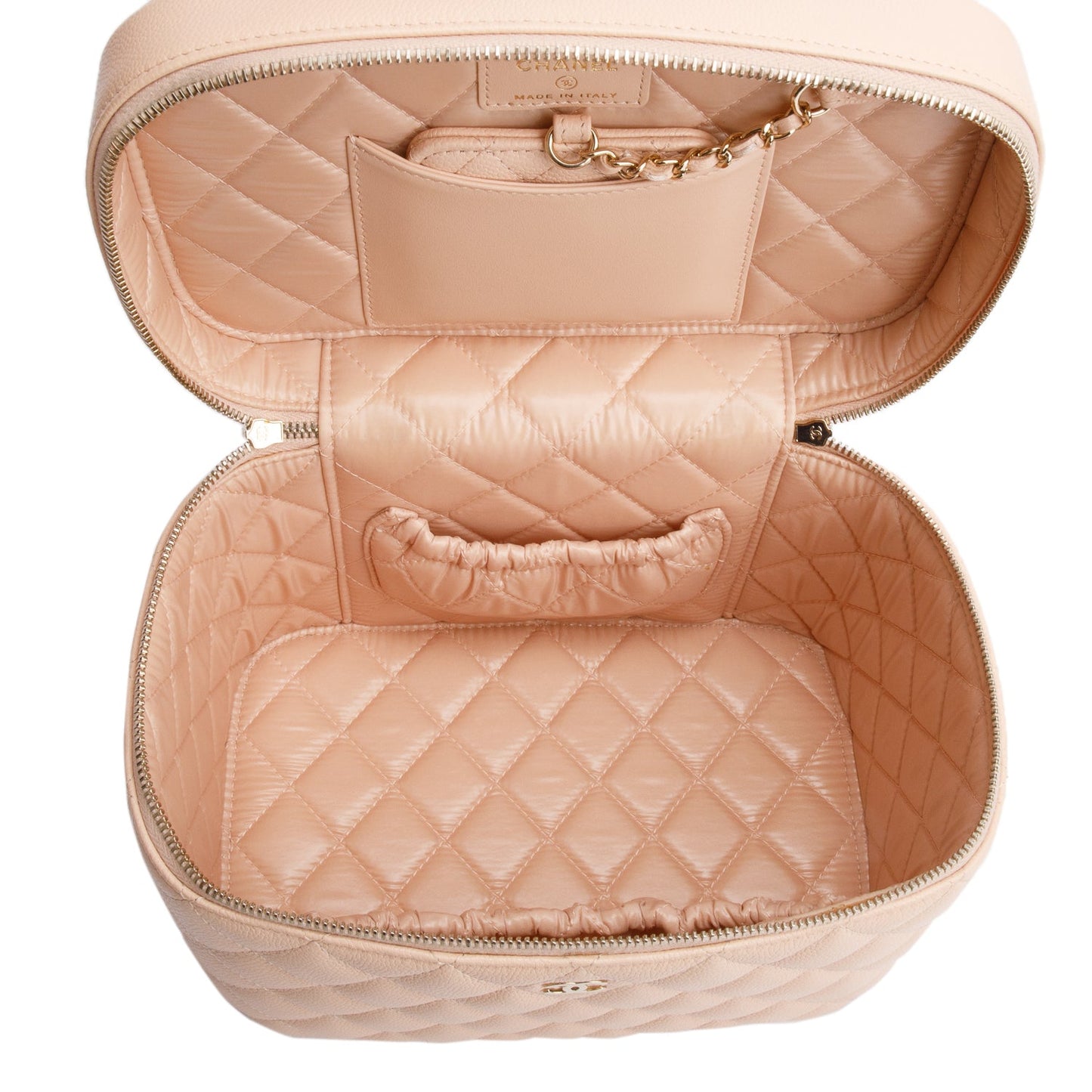 Chanel 2023 Beige Quilted Caviar Leather Large Vanity Top Handle