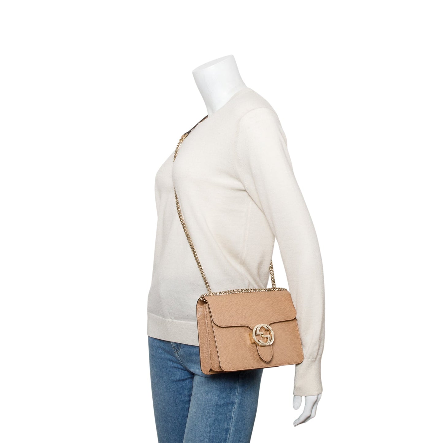 Gucci Beige Dollar Calfskin Small Interlocking G Shoulder Bag