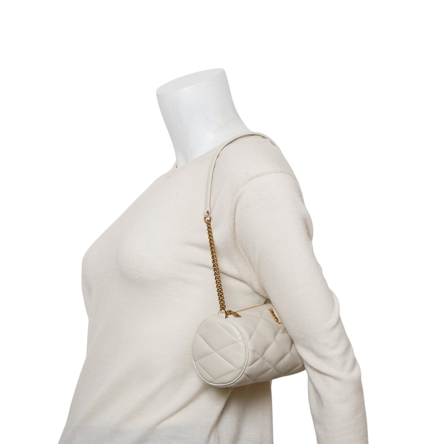 Saint Laurent 2022 Ivory Quilted Lambskin Leather Mini Sade Tube Bag