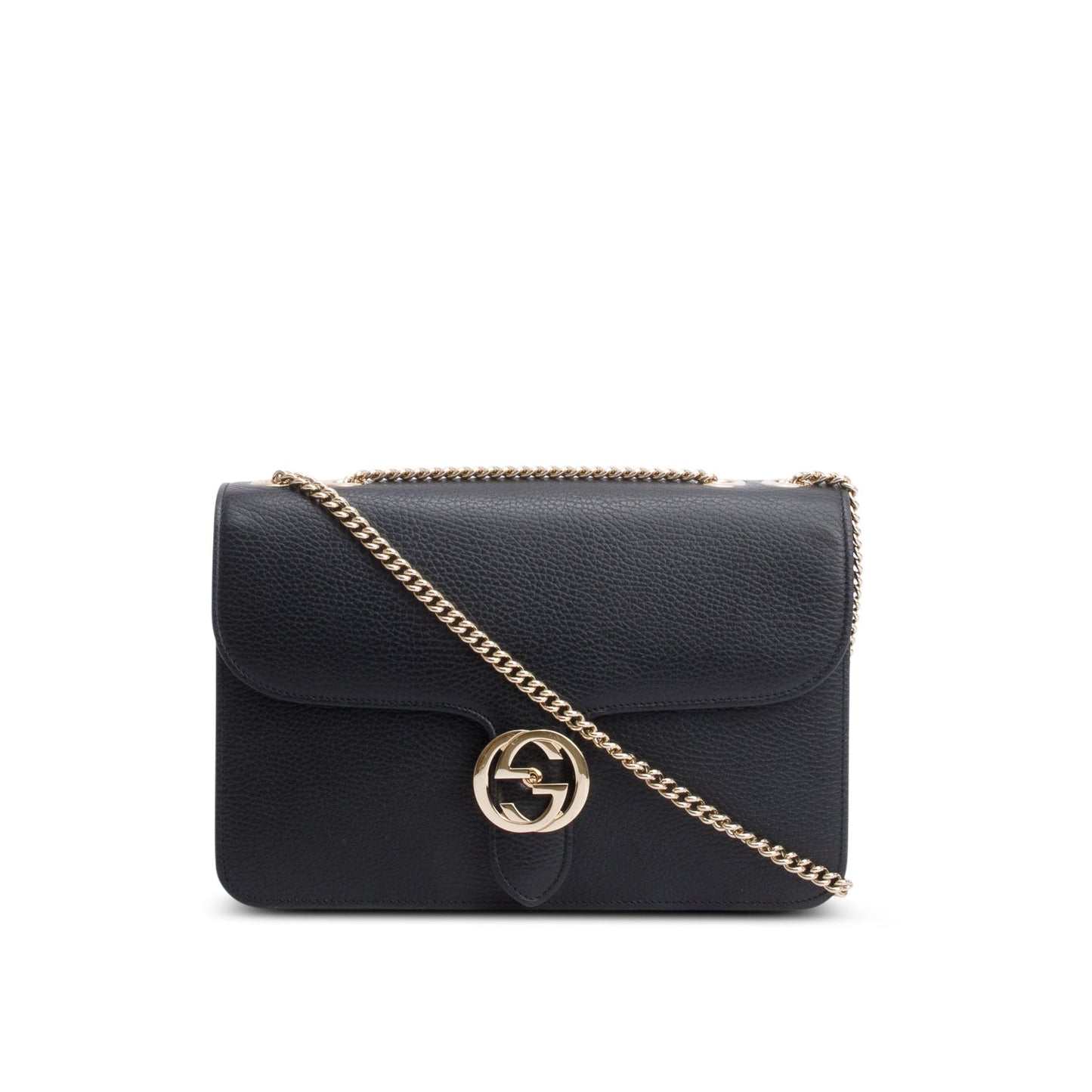 Gucci Black Calfskin Leather Medium Dollar Interlocking GG Shoulder Bag