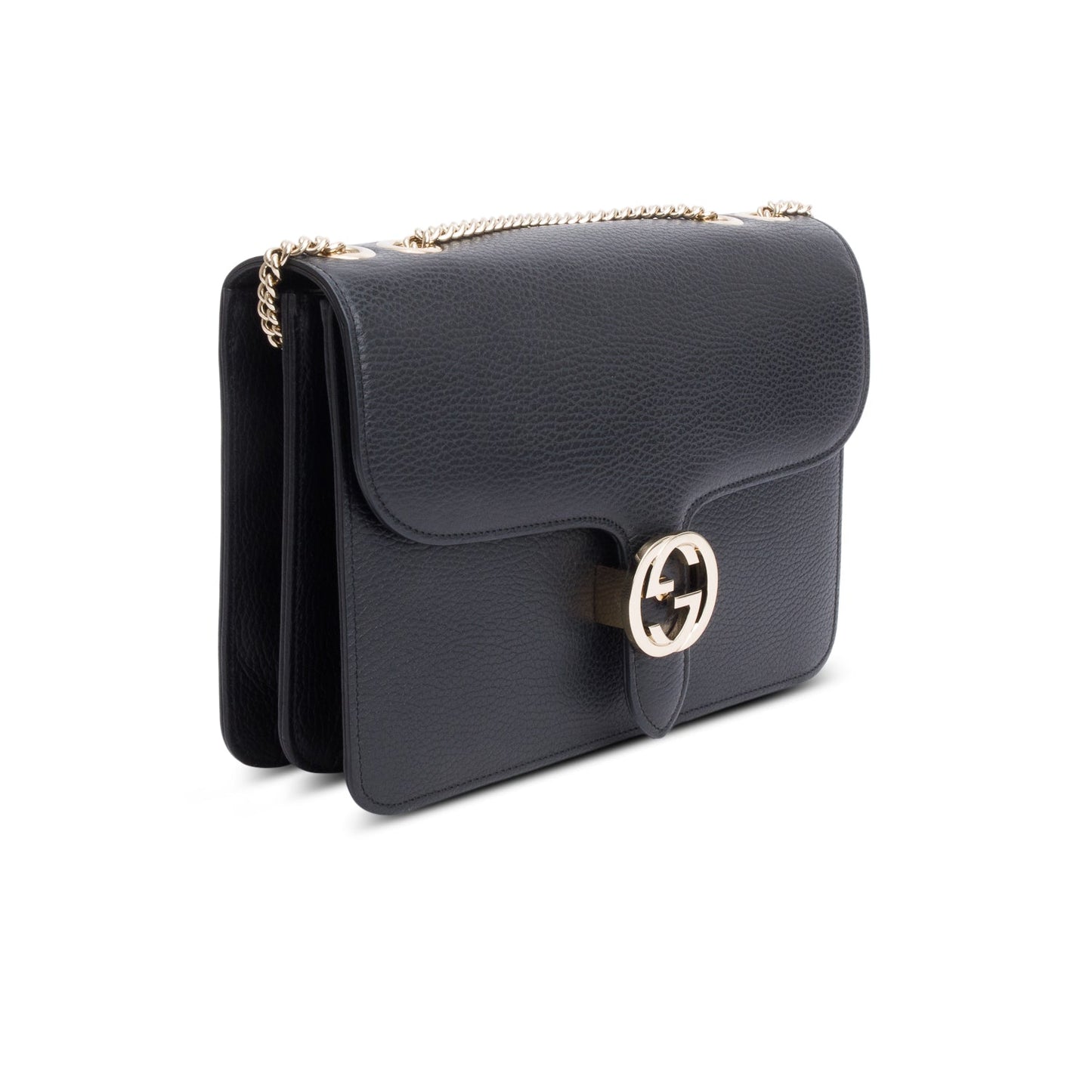 Gucci Black Calfskin Leather Medium Dollar Interlocking GG Shoulder Bag