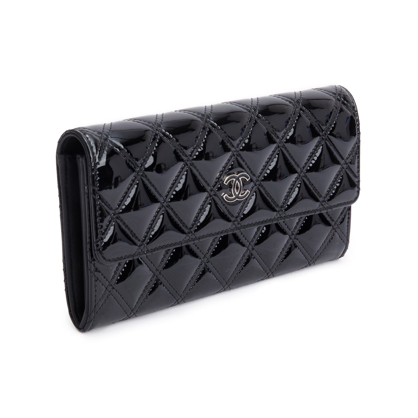 Chanel Black Quilted Patent Leather Brilliant Continental Long Flap Wallet