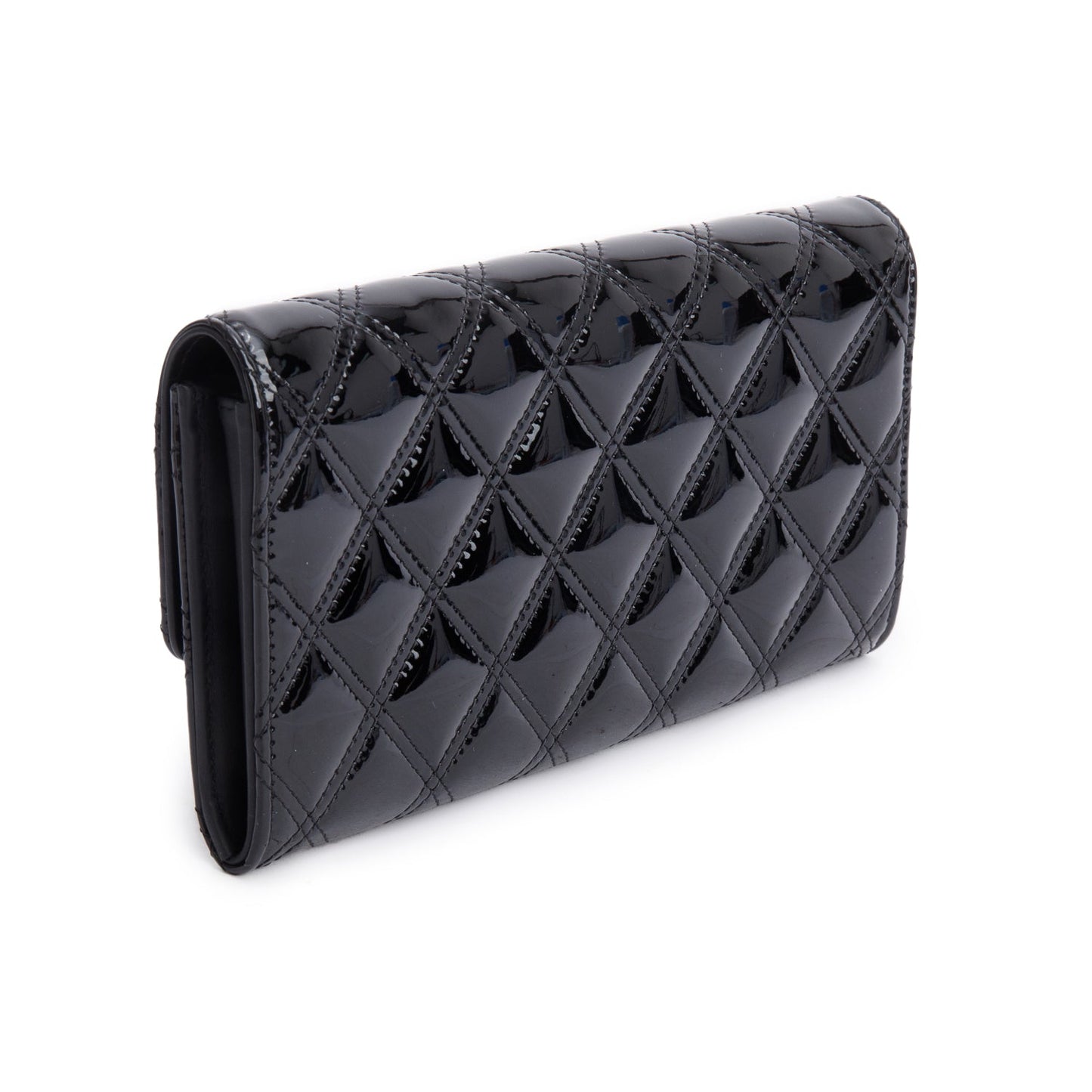 Chanel Black Quilted Patent Leather Brilliant Continental Long Flap Wallet
