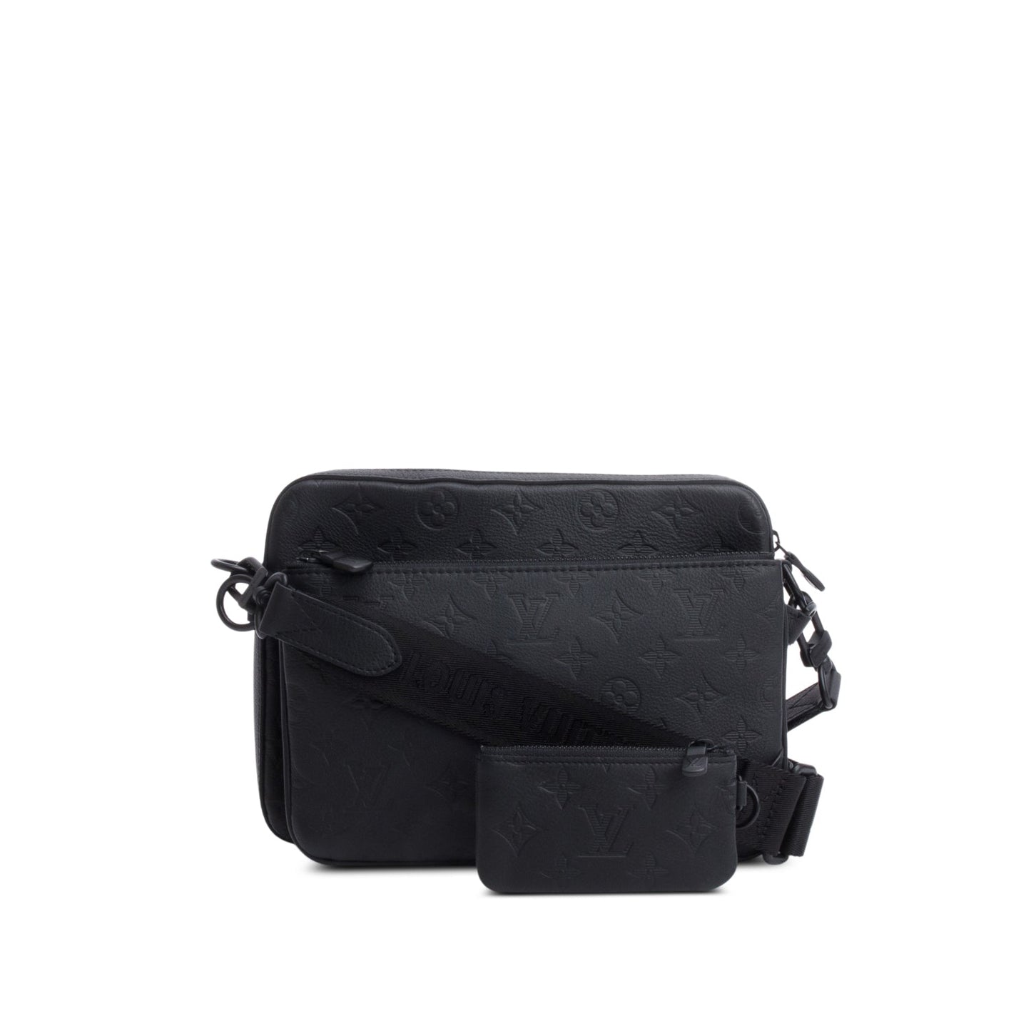 Louis Vuitton Black Monogram Shadow Embossed Calfskin Leather Trio Messenger Bag
