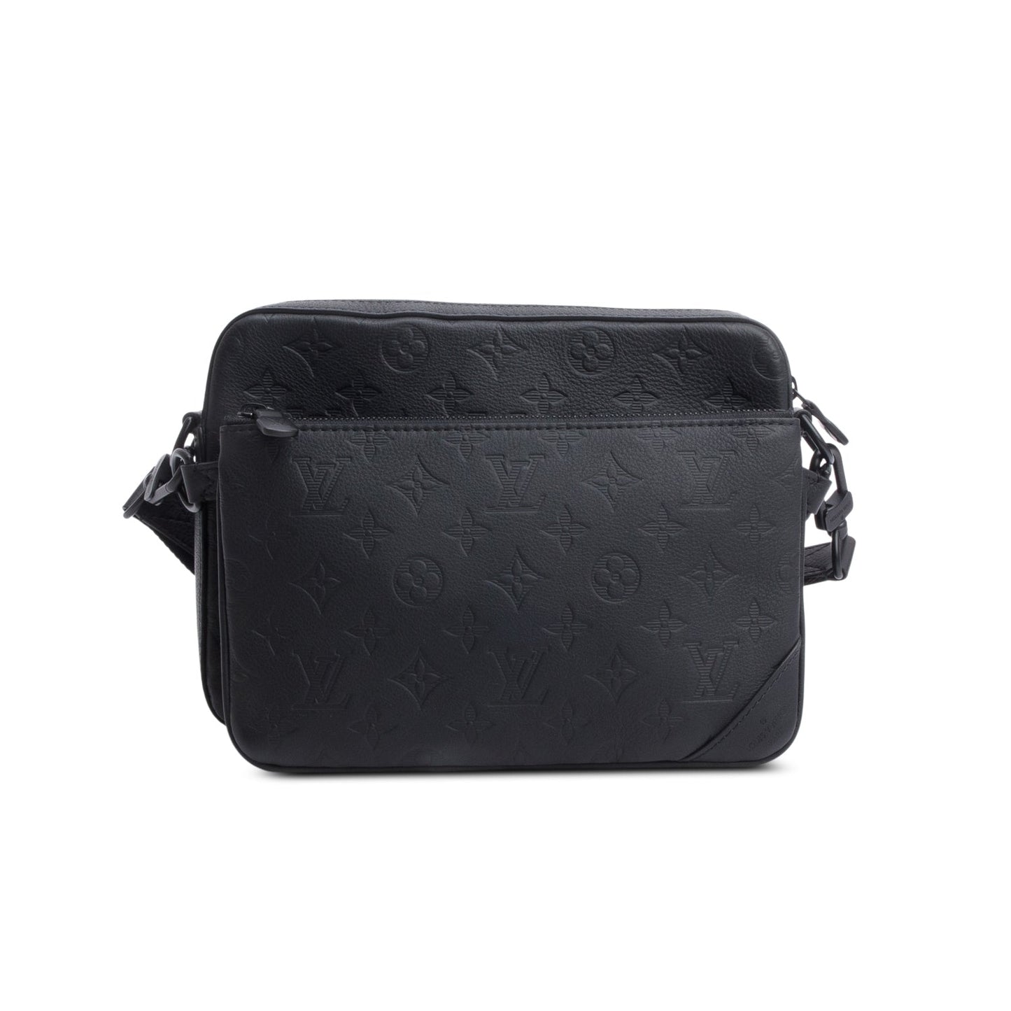 Louis Vuitton Black Monogram Shadow Embossed Calfskin Leather Trio Messenger Bag