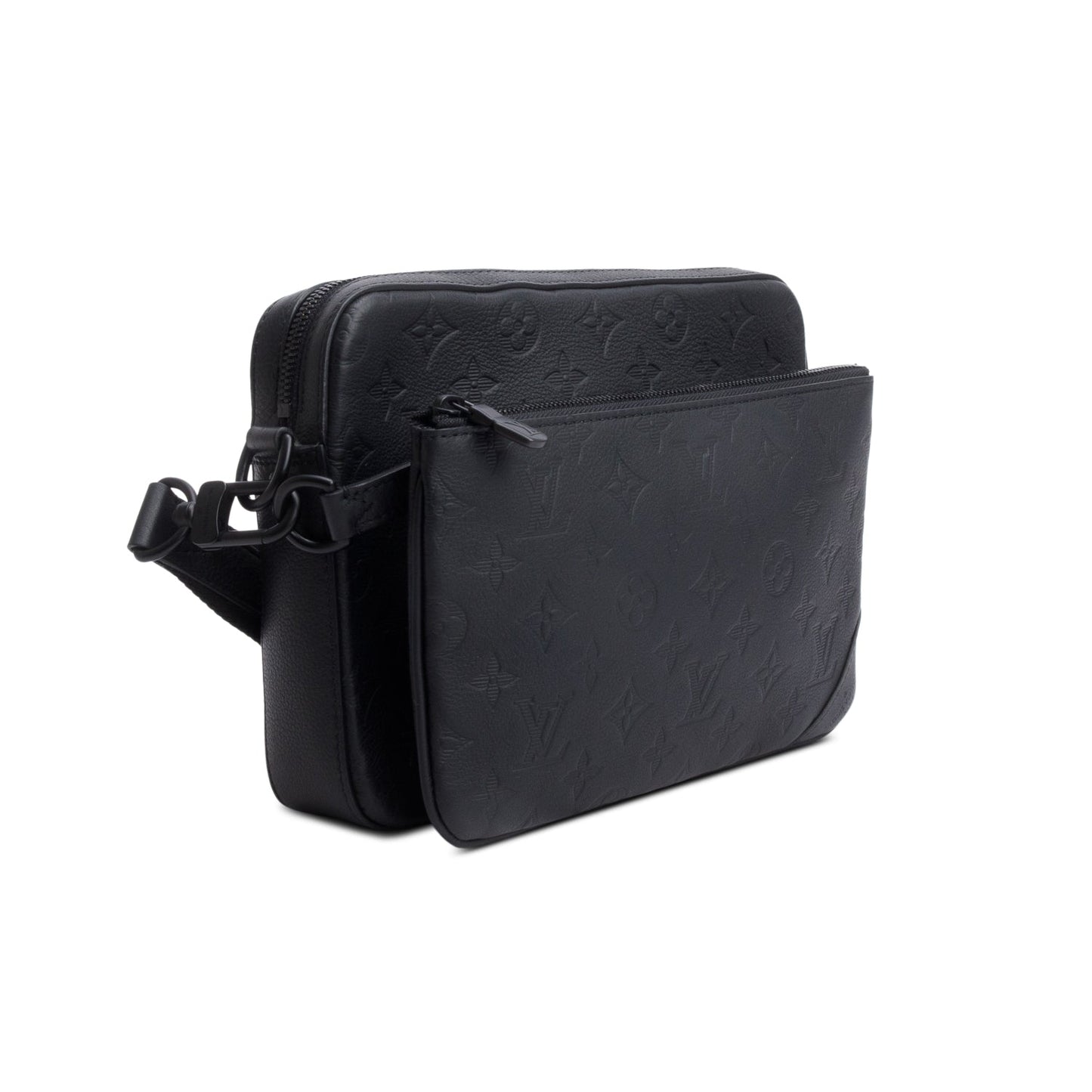 Louis Vuitton Black Monogram Shadow Embossed Calfskin Leather Trio Messenger Bag