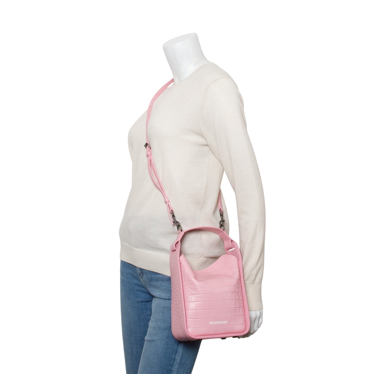 Balenciaga Pink Croc-Embossed Leather Tool 2.0 Small N/S Tote