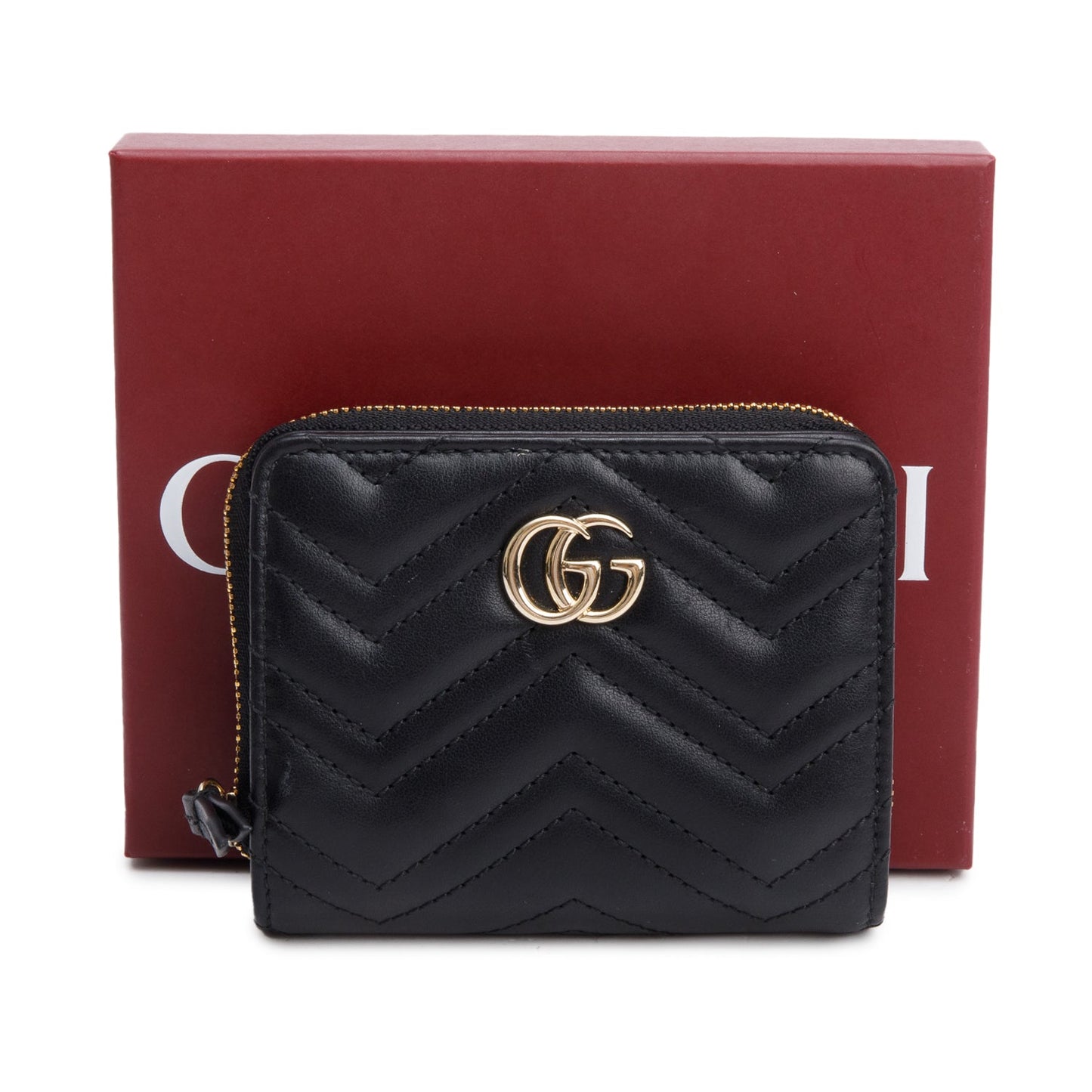 Gucci Black GG Marmont Matelasse Leather Compact Zip Mini Wallet