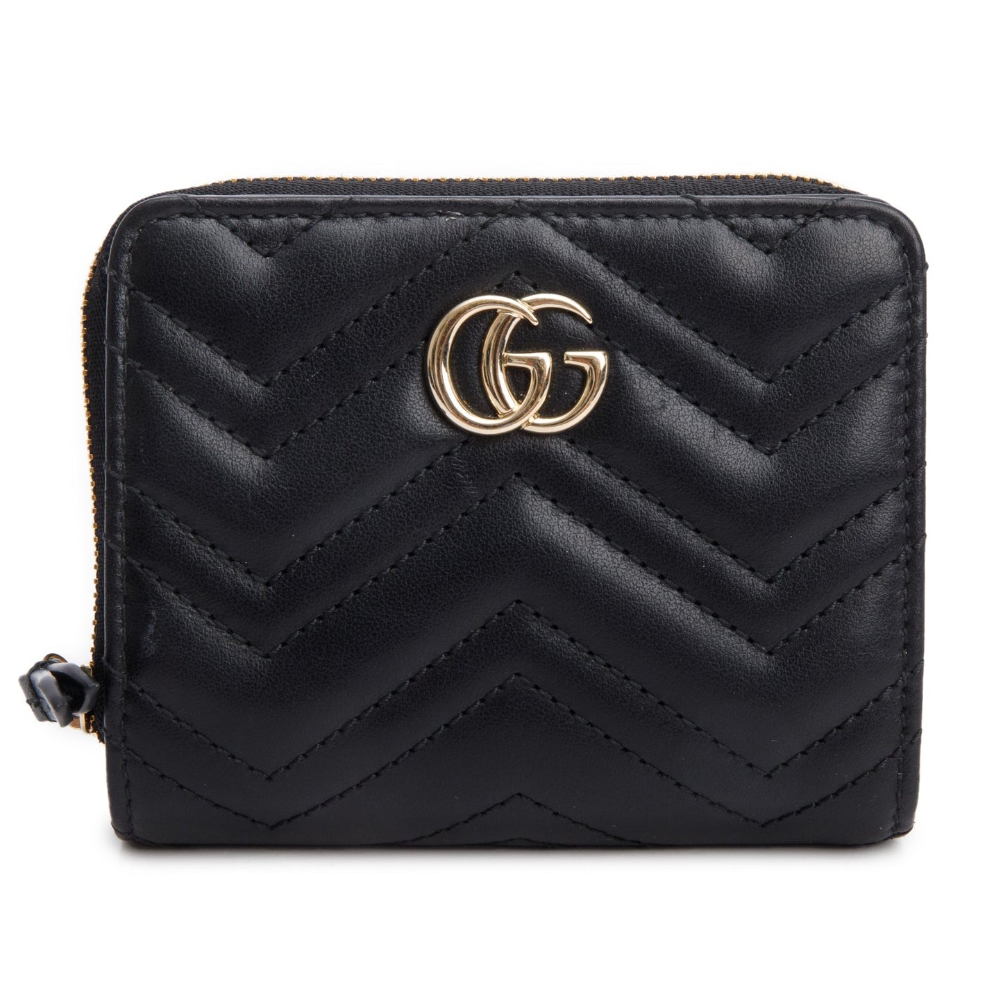 Gucci Black GG Marmont Matelasse Leather Compact Zip Mini Wallet