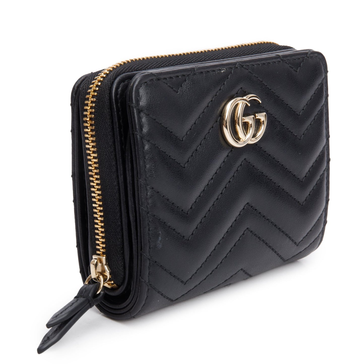 Gucci Black GG Marmont Matelasse Leather Compact Zip Mini Wallet