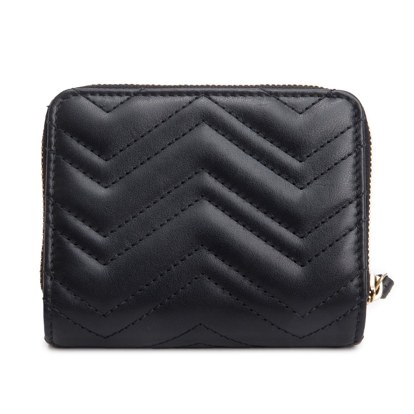 Gucci Black GG Marmont Matelasse Leather Compact Zip Mini Wallet