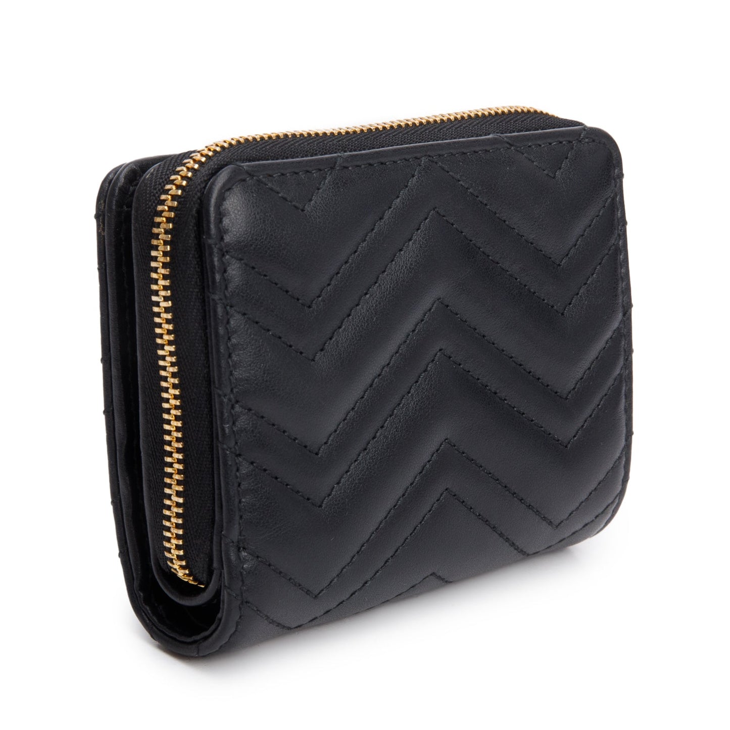 Gucci Black GG Marmont Matelasse Leather Compact Zip Mini Wallet