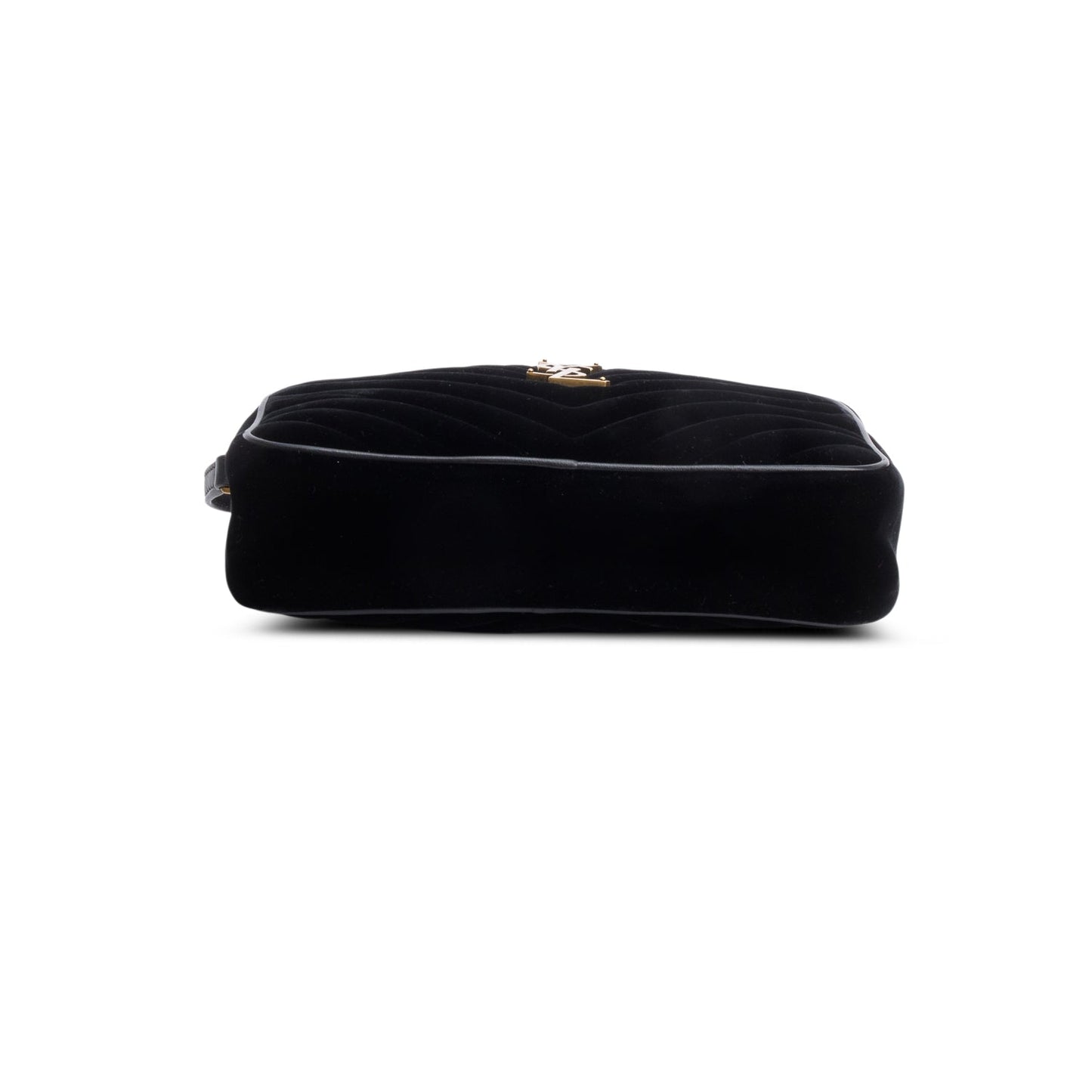 Saint Laurent Black Velvet Medium Lou Chevron Camera Bag