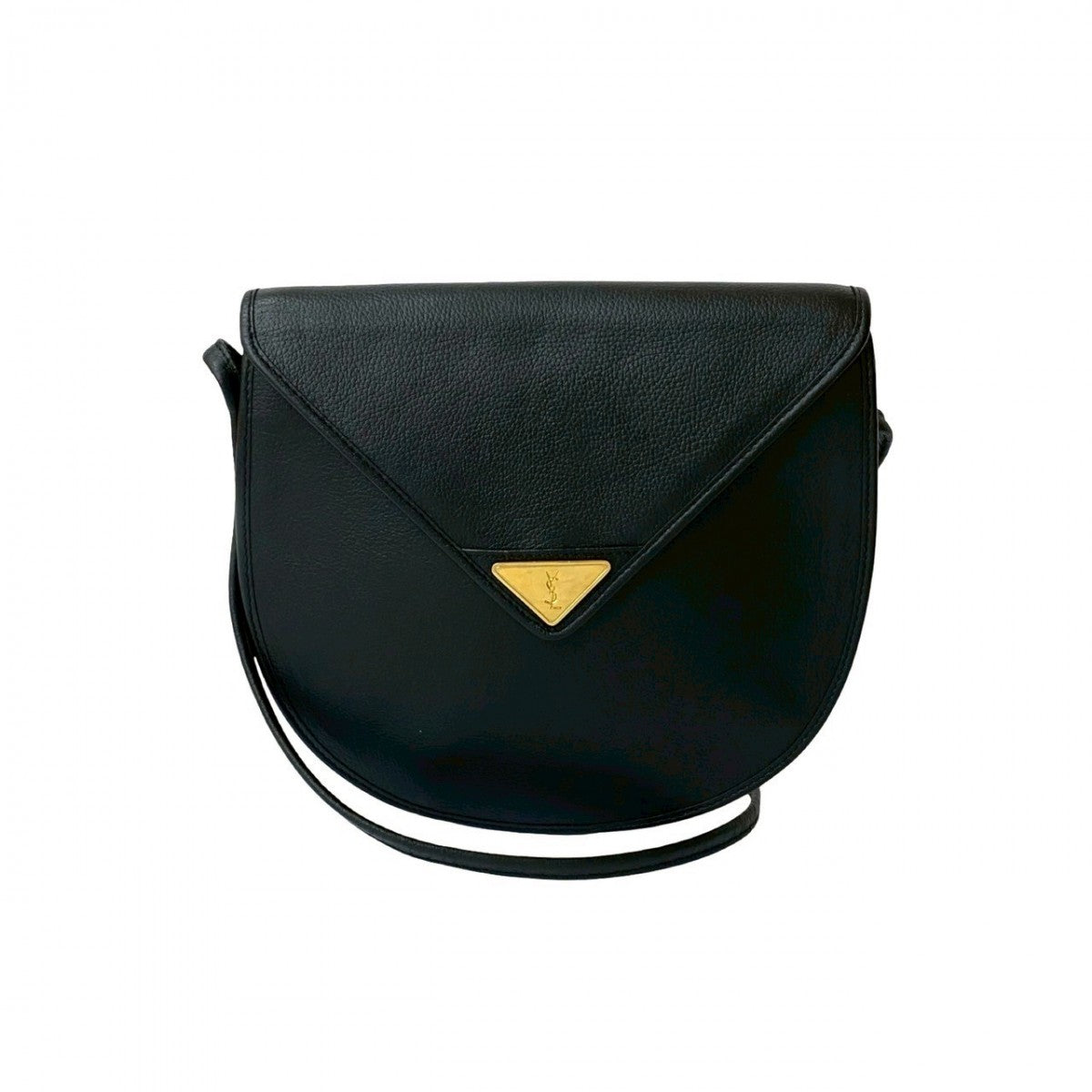 YVES SAINT LAURENT Shoulder Bag leather black YSL logo Metal Women