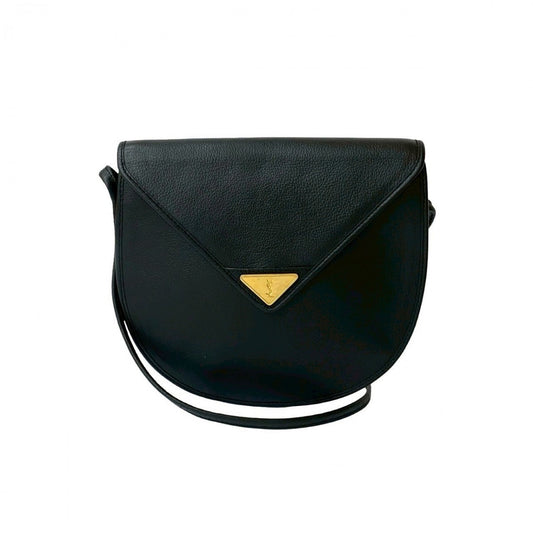 YVES SAINT LAURENT Shoulder Bag leather black YSL logo Metal Women