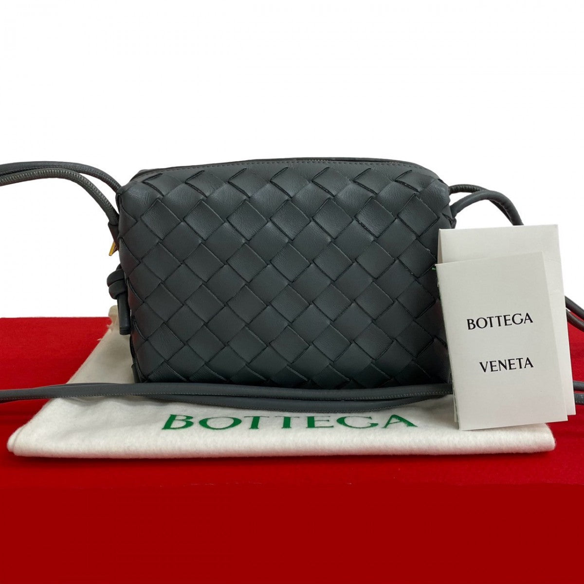 BOTTEGAVENETA Shoulder Bag leather gray INTRECCIATO mini loop Women